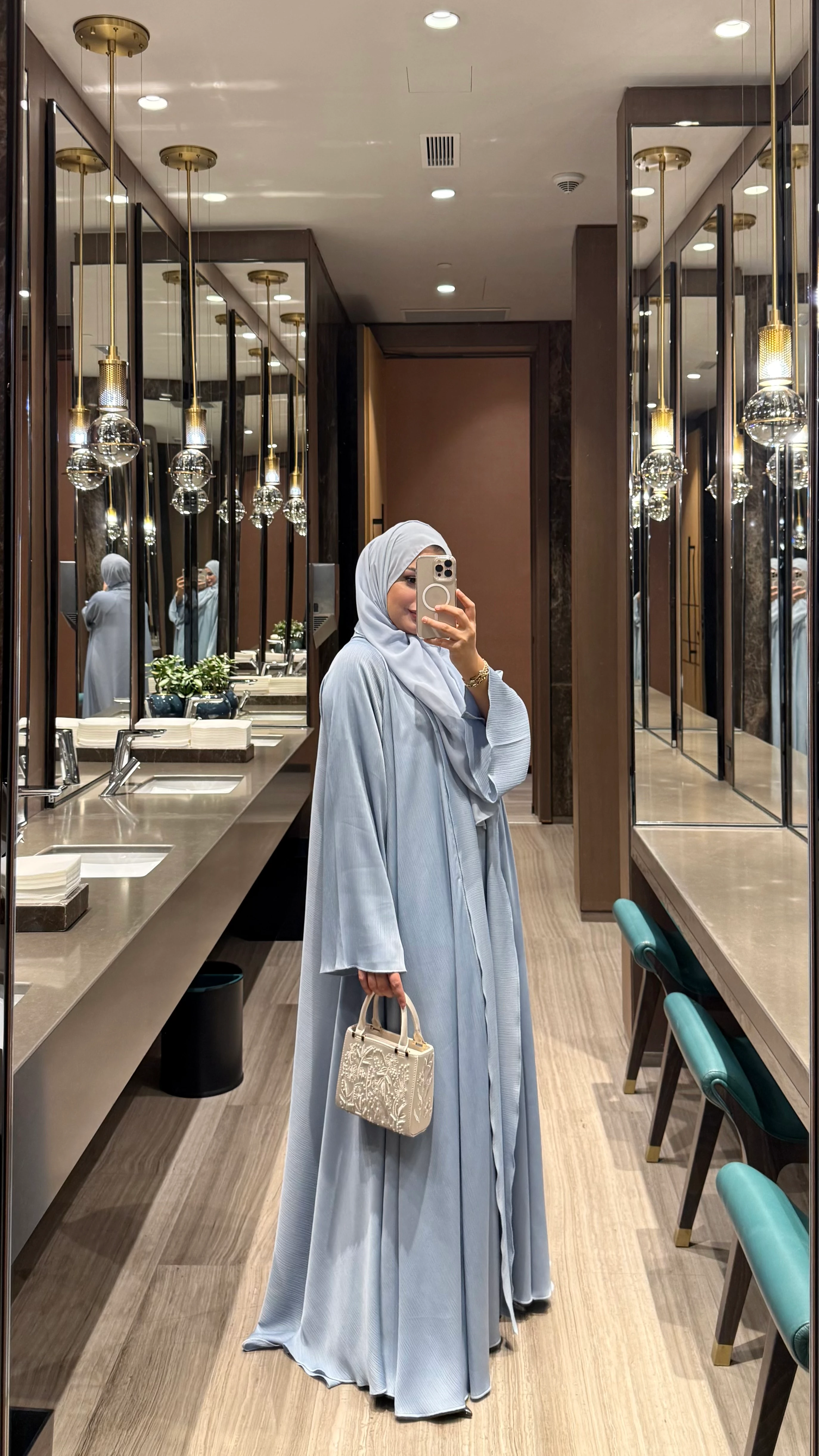 Shamal Abaya Üçlü Set Bebe Mavisi 