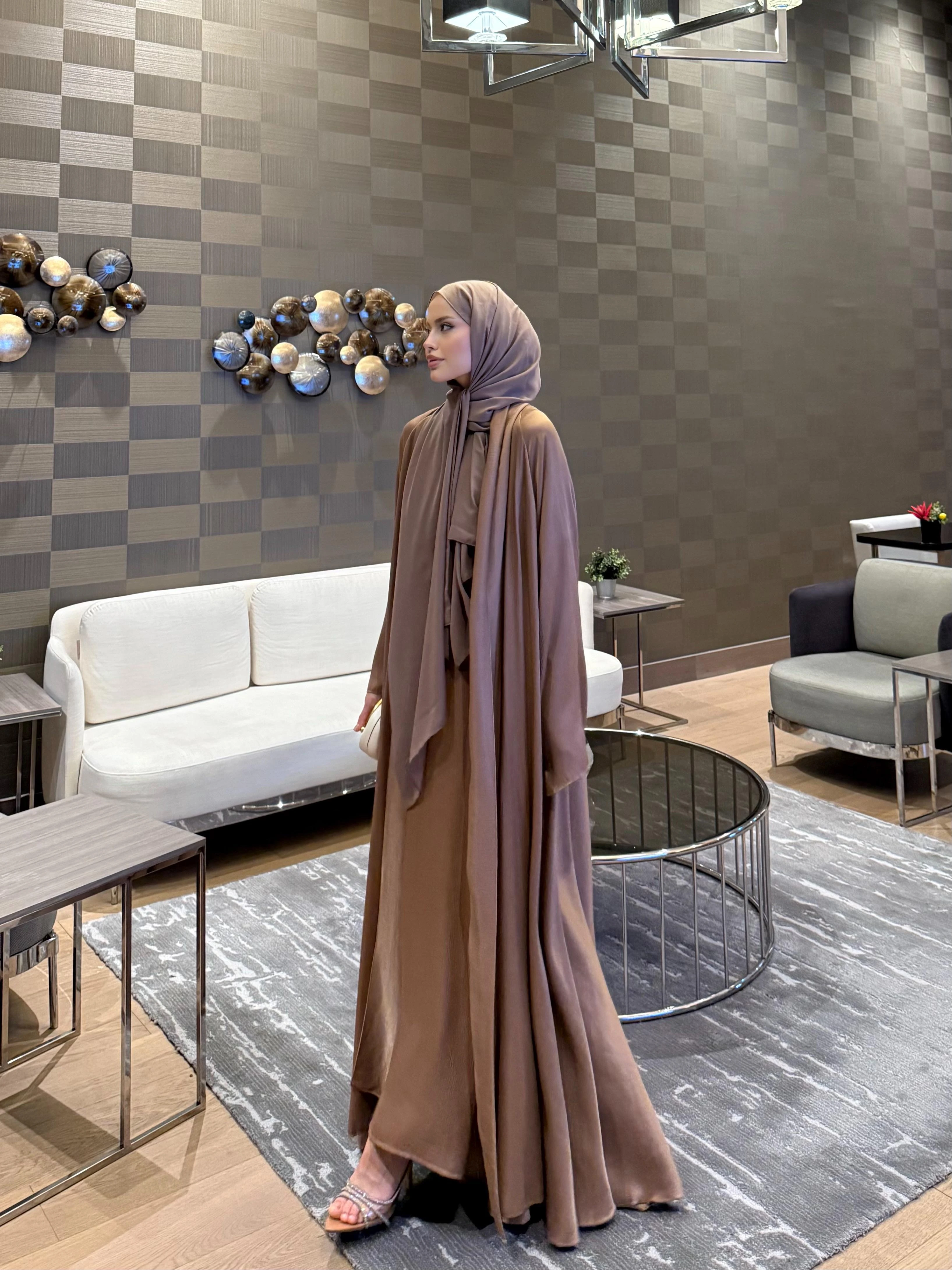 Shamal Abaya Üçlü Set Latte