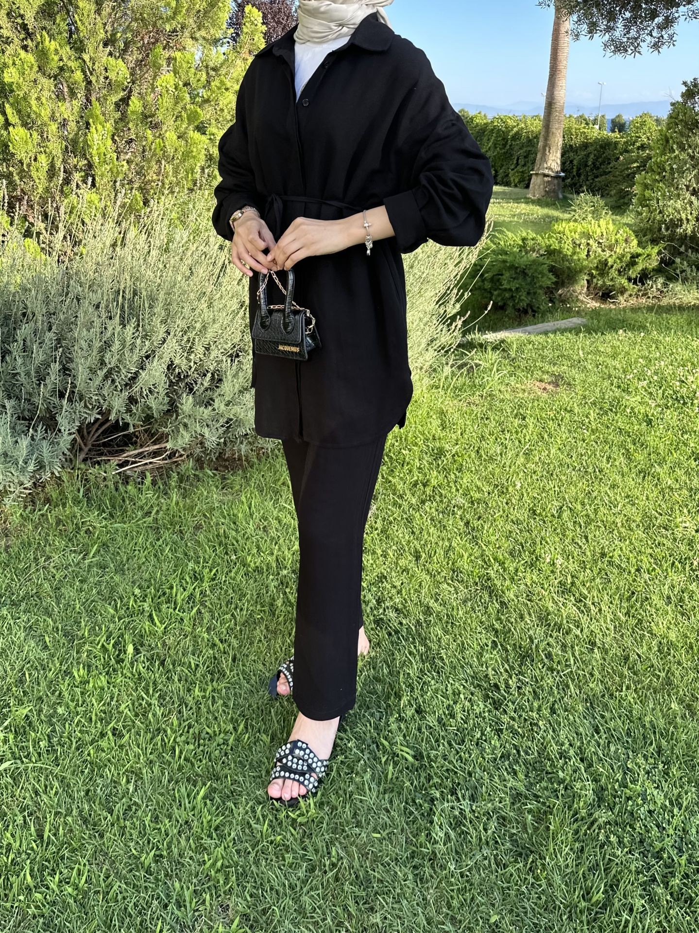 Keten Pantolon Tunik Set Siyah
