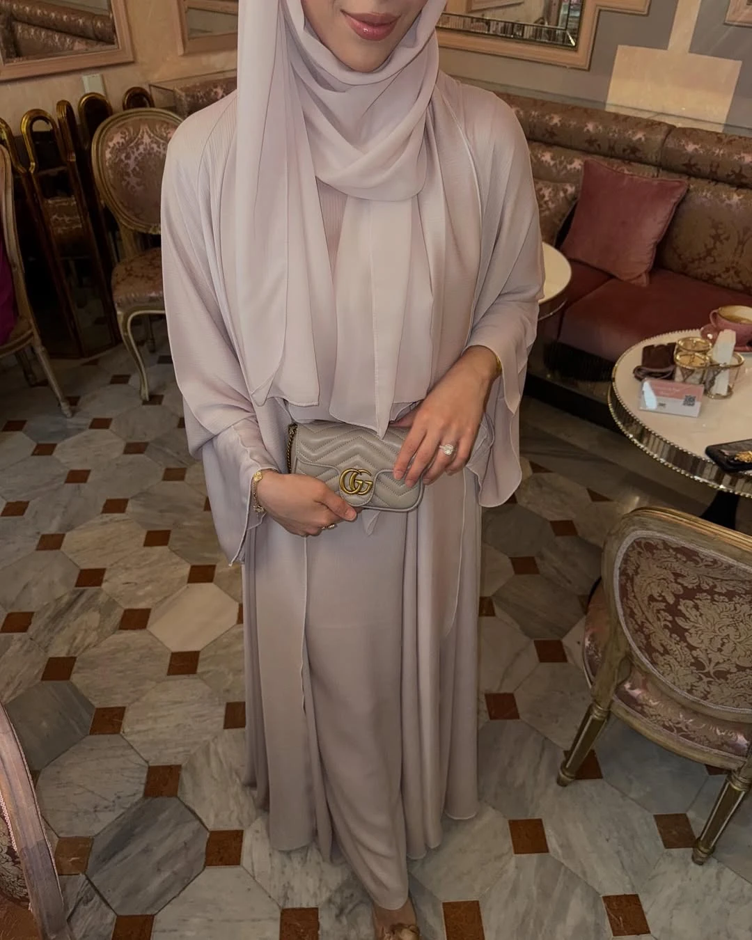 Shamal Abaya Üçlü Set Soft Pembe 