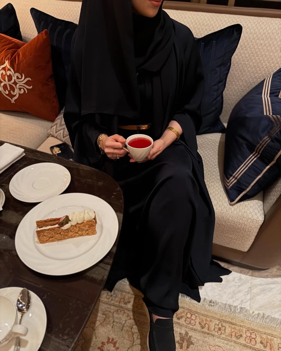 Shamal Abaya Üçlü Set Siyah 