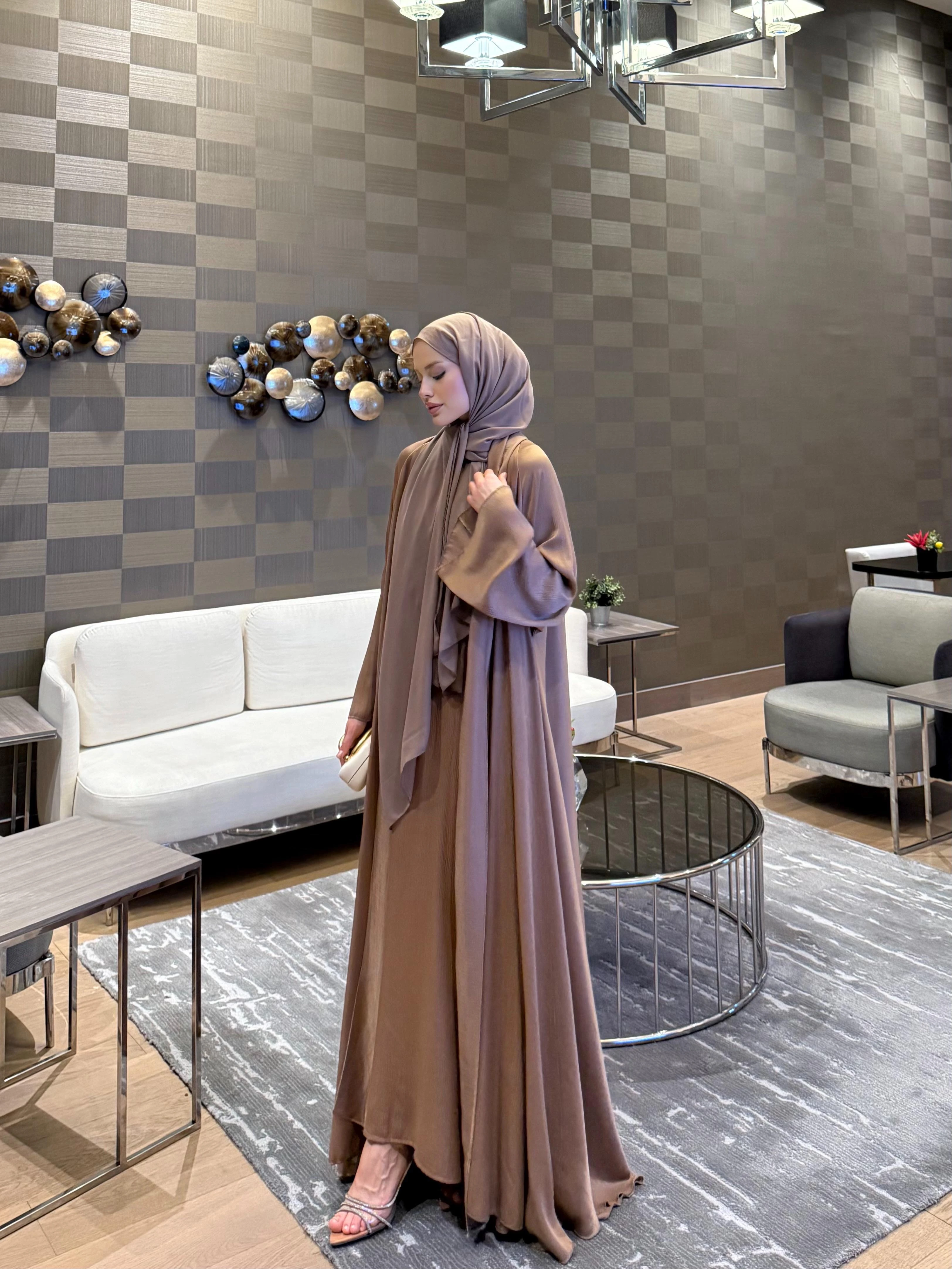 Shamal Abaya Üçlü Set Latte