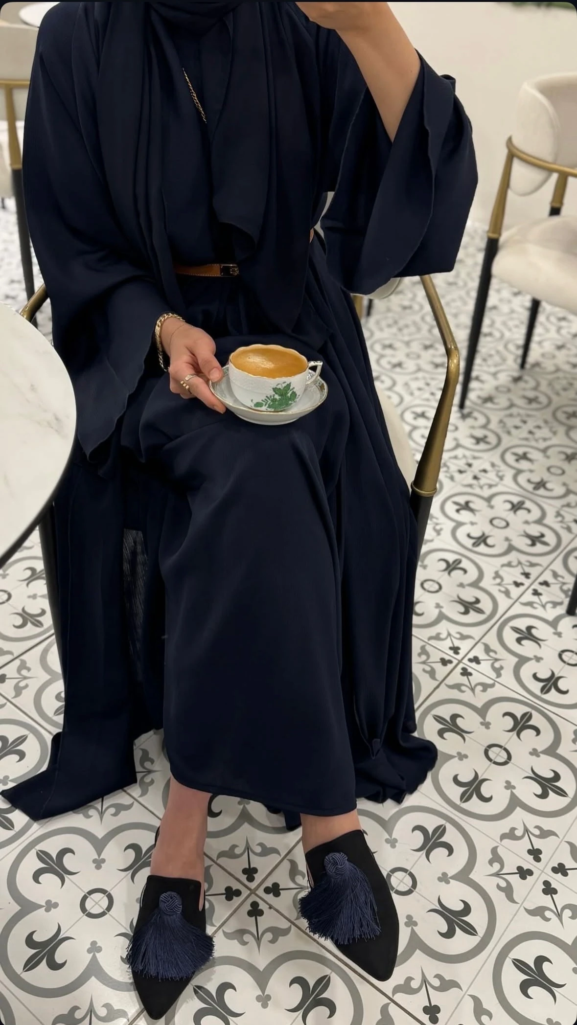 Shamal Abaya Üçlü Set Lacivert 