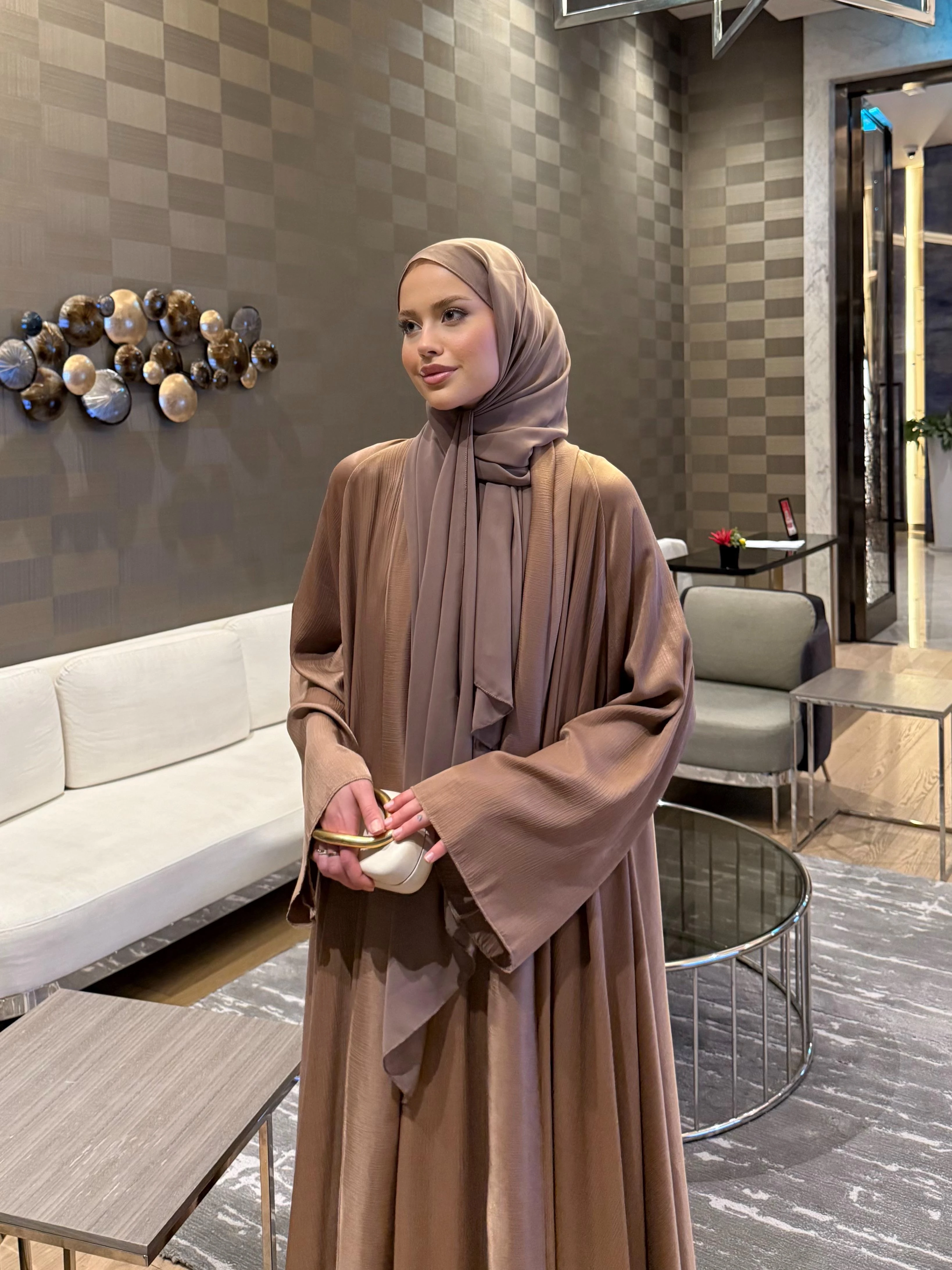 Shamal Abaya Üçlü Set Latte