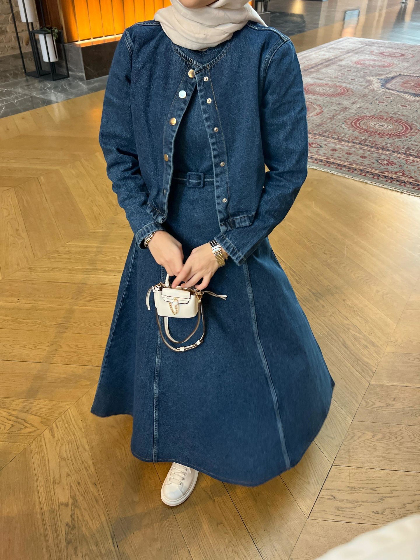 Denim İkili Set Elbise - Ceket Dark Blue