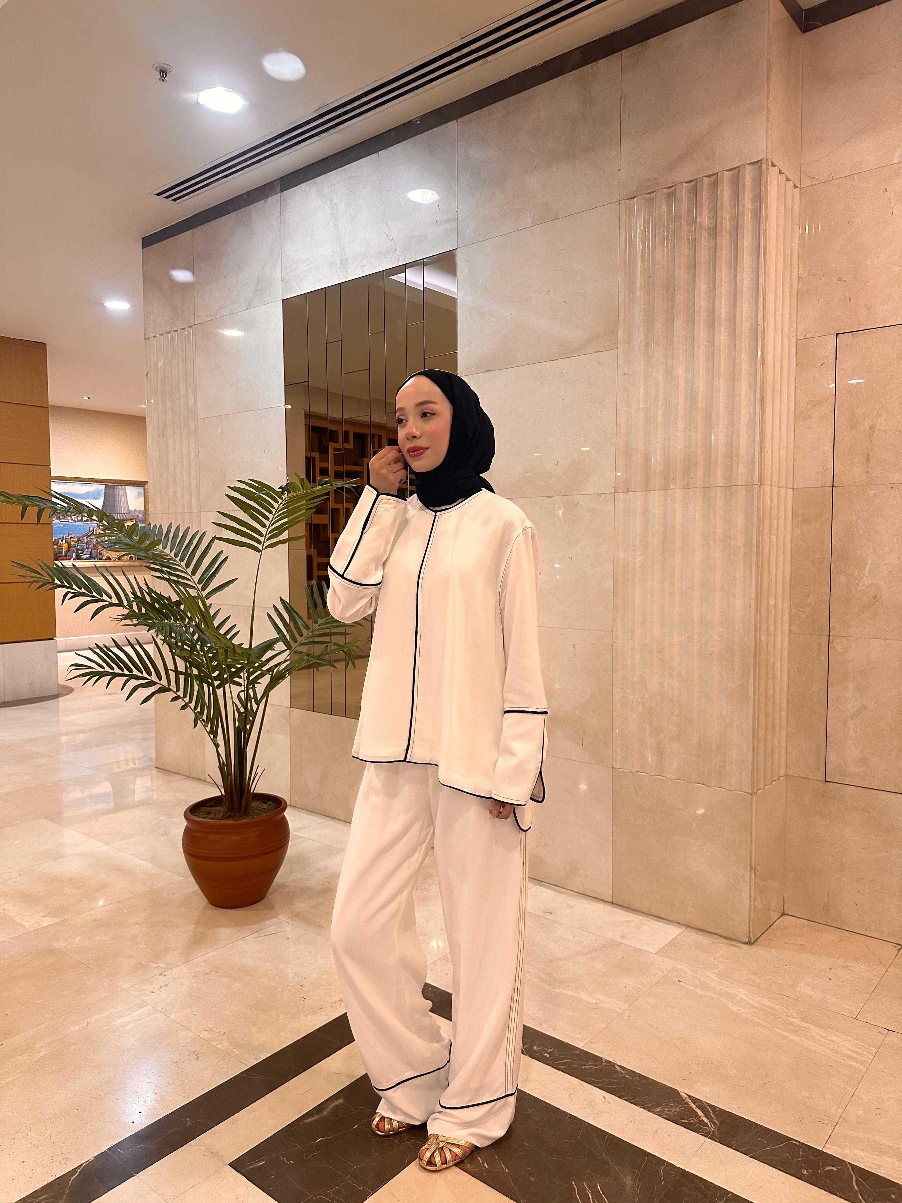 Keten Marin Tunik Pantolon Takım Beyaz 