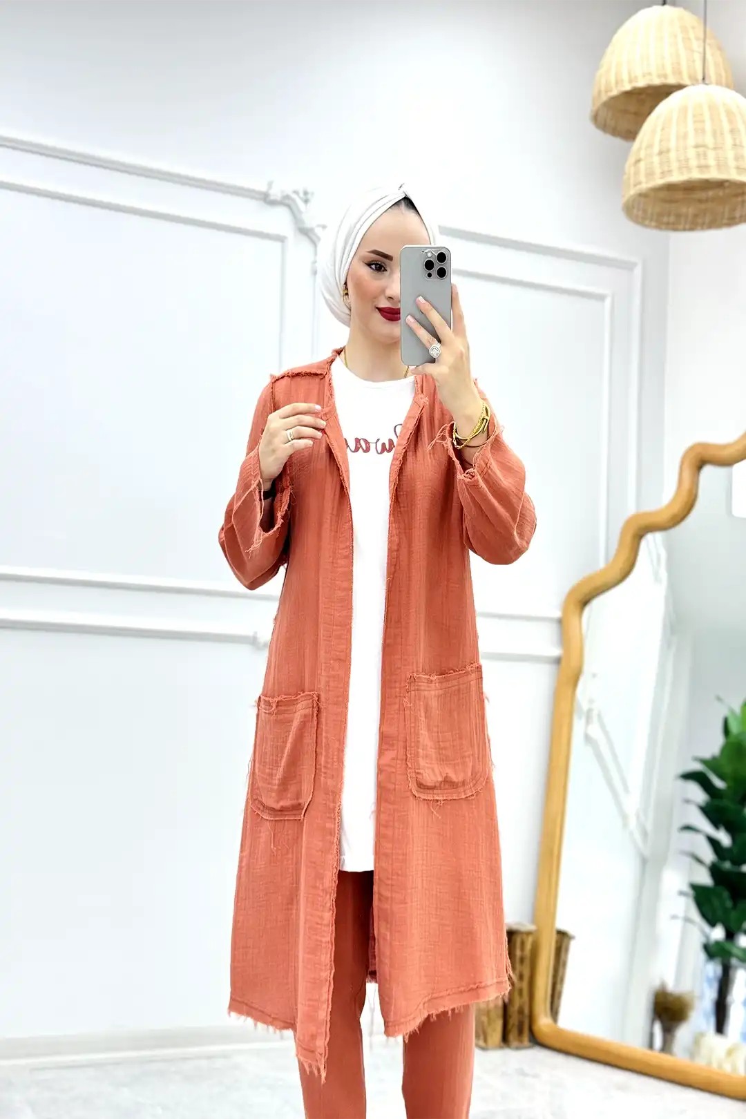 Wholesale Muslin Fabric Three-Piece Dress Suit - Brick Red
