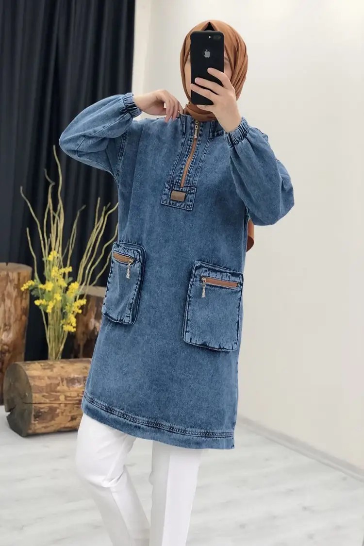 Toptan Kot Kumaş Fermuarlı 90 CM Tunik