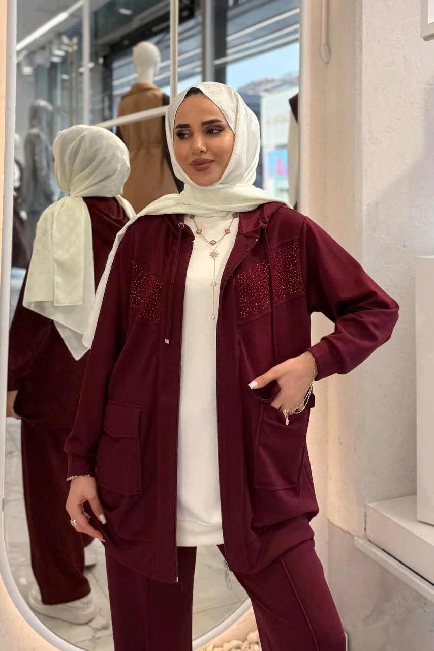 Toptan Oysho Kumaş Taş Baskılı Fermuarlı İkili Takım