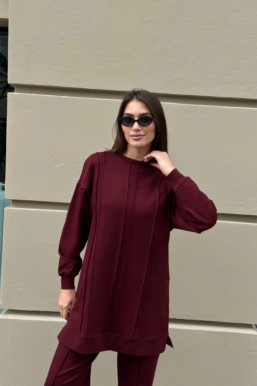 Toptan İki İplik Kumaş Dikiş Detaylı İkili Takım