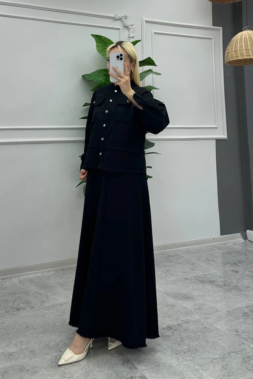 Toptan Gabardin Kumaş Düğmeli Ceketli İkili Etek Takım