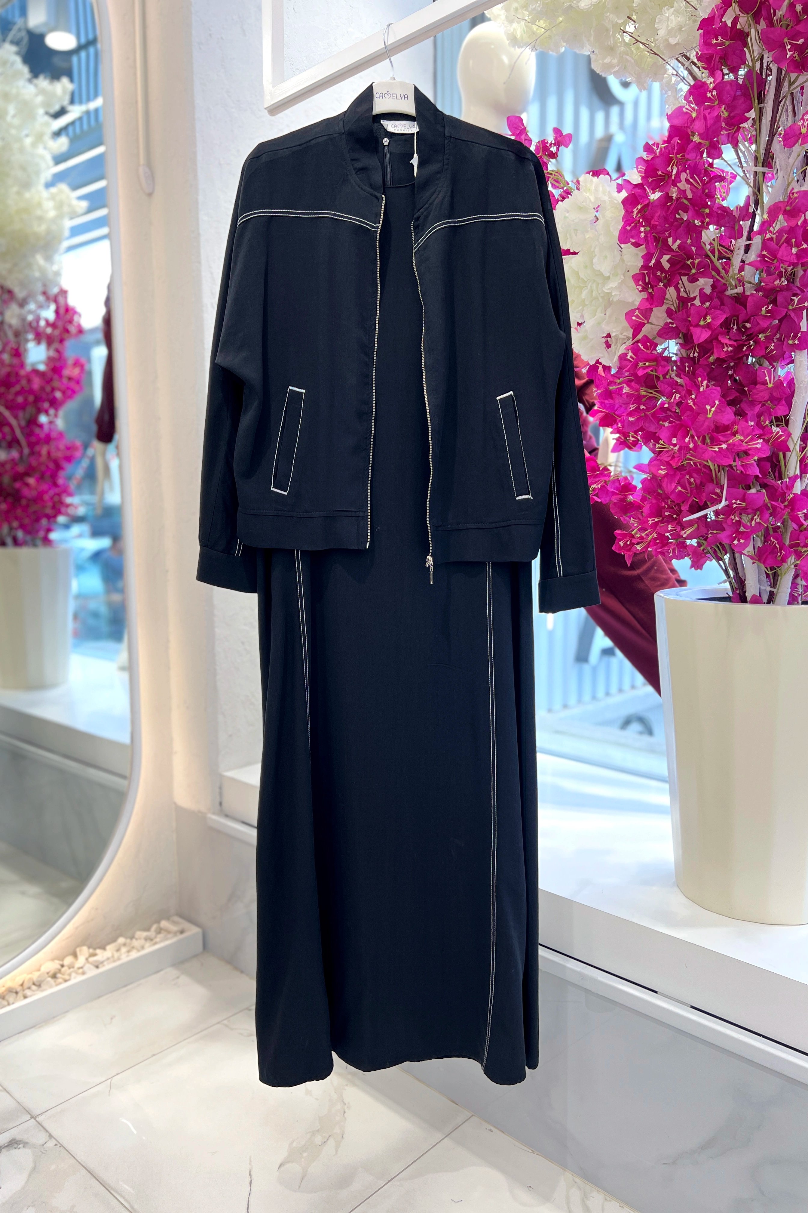 Wholesale Tencel Fabric Jacket Zippered Double Dress - 3751 Product Information - Black
