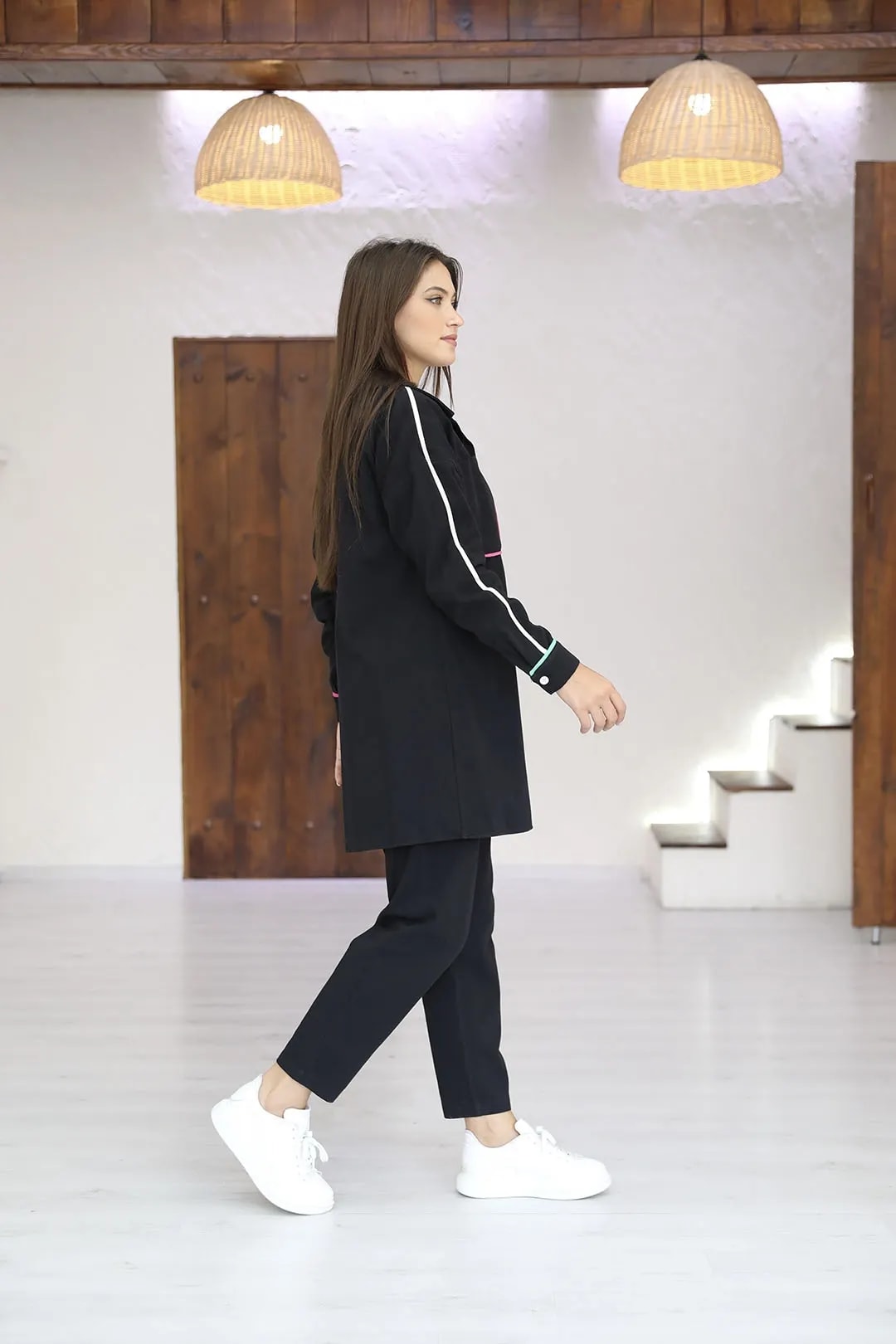 Wholesale Denim Fabric Front Buttoned Three-Piece Suit - Black