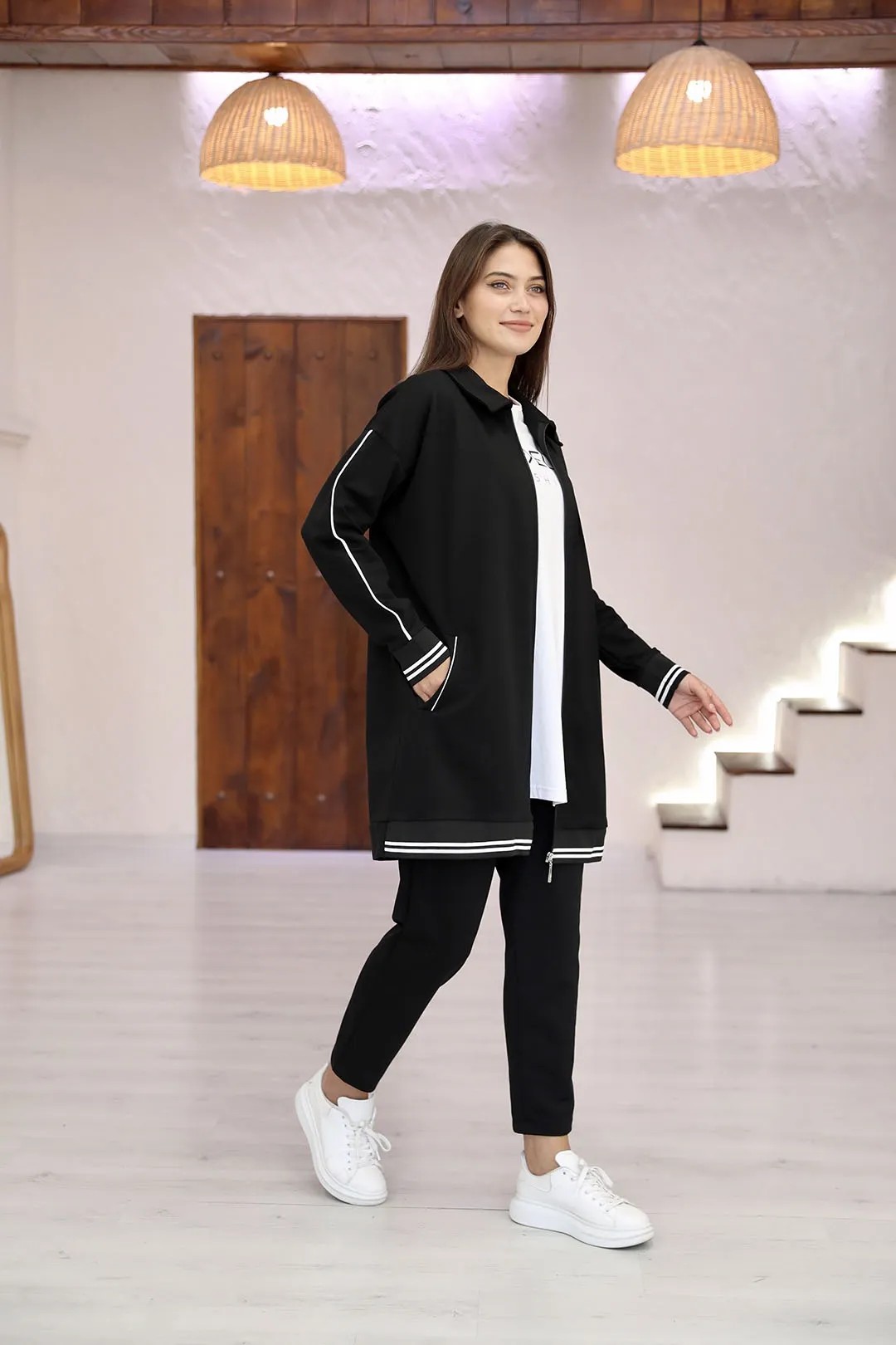 Toptan İki İplik Kumaş Spor Tarz Üçlü Takım