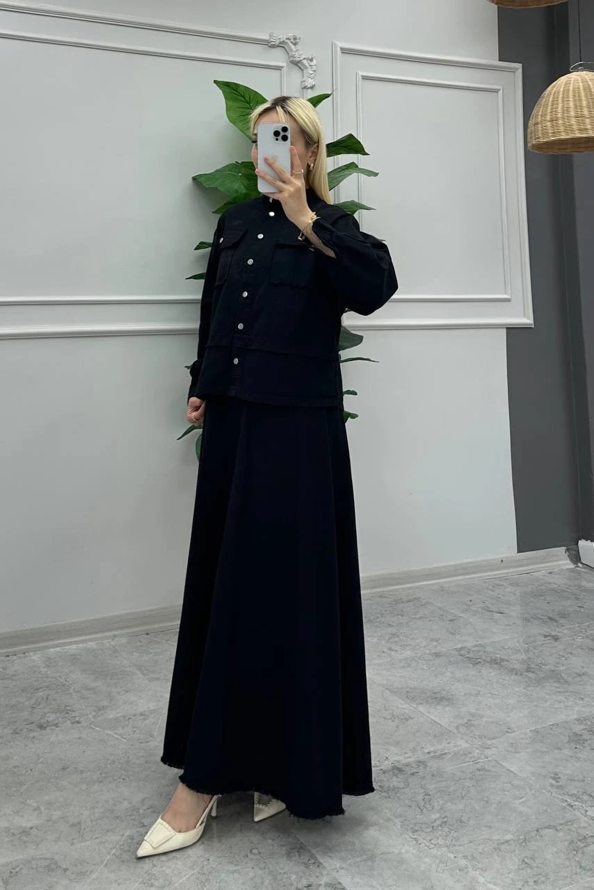 Gabardin Kumaşlı Düğmeli Ceketli Zarif ve Şık İkili Etek Takım 8212
