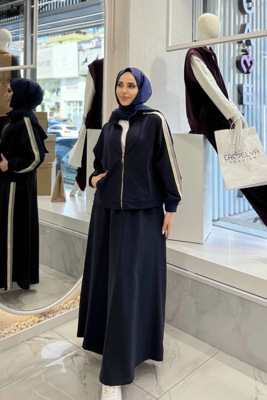 Toptan İki İplik Kumaş Fermuarlı Üçlü Etek Takım