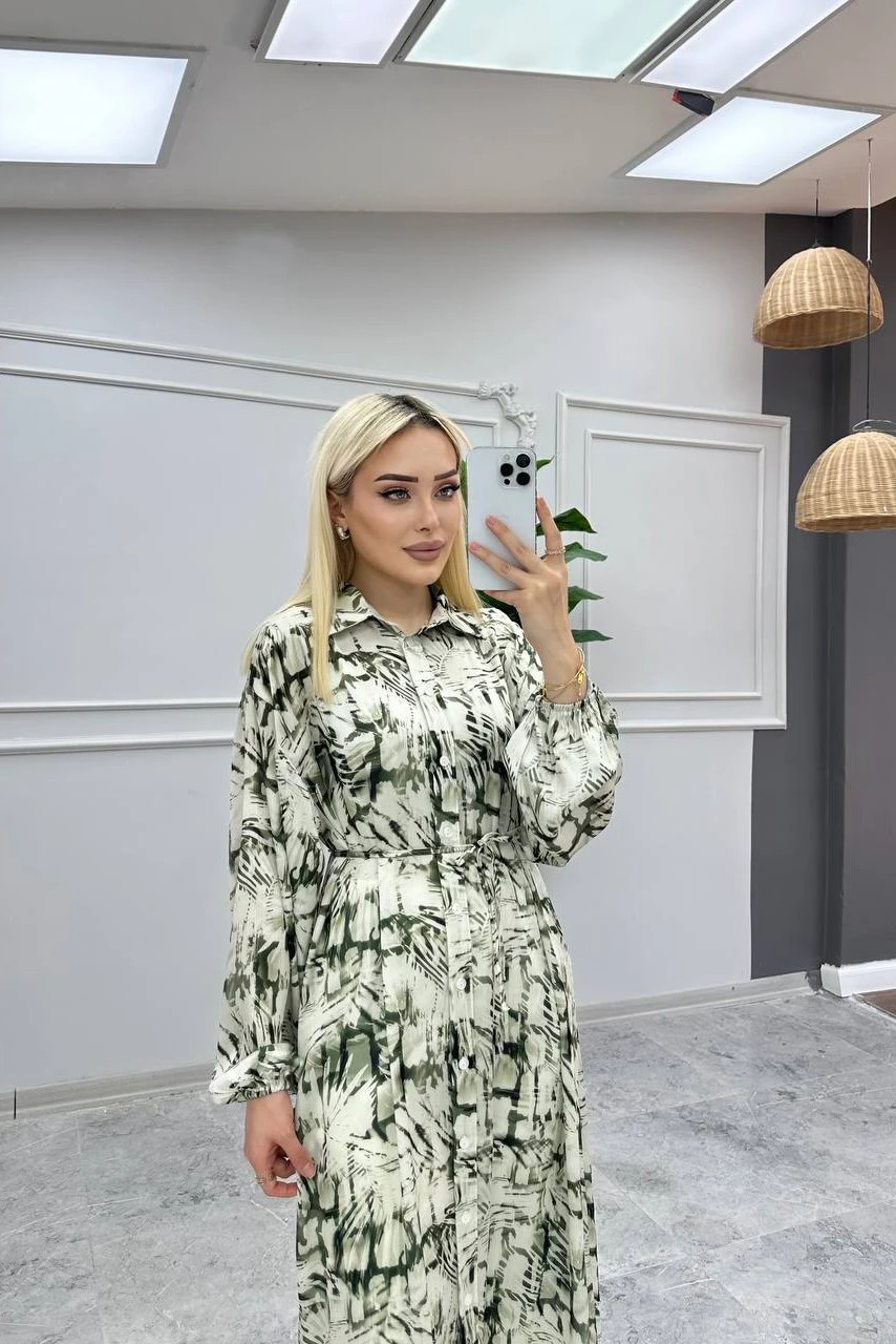 Toptan Saten Kumaş Desenli Boydan Düğmeli Gömlek