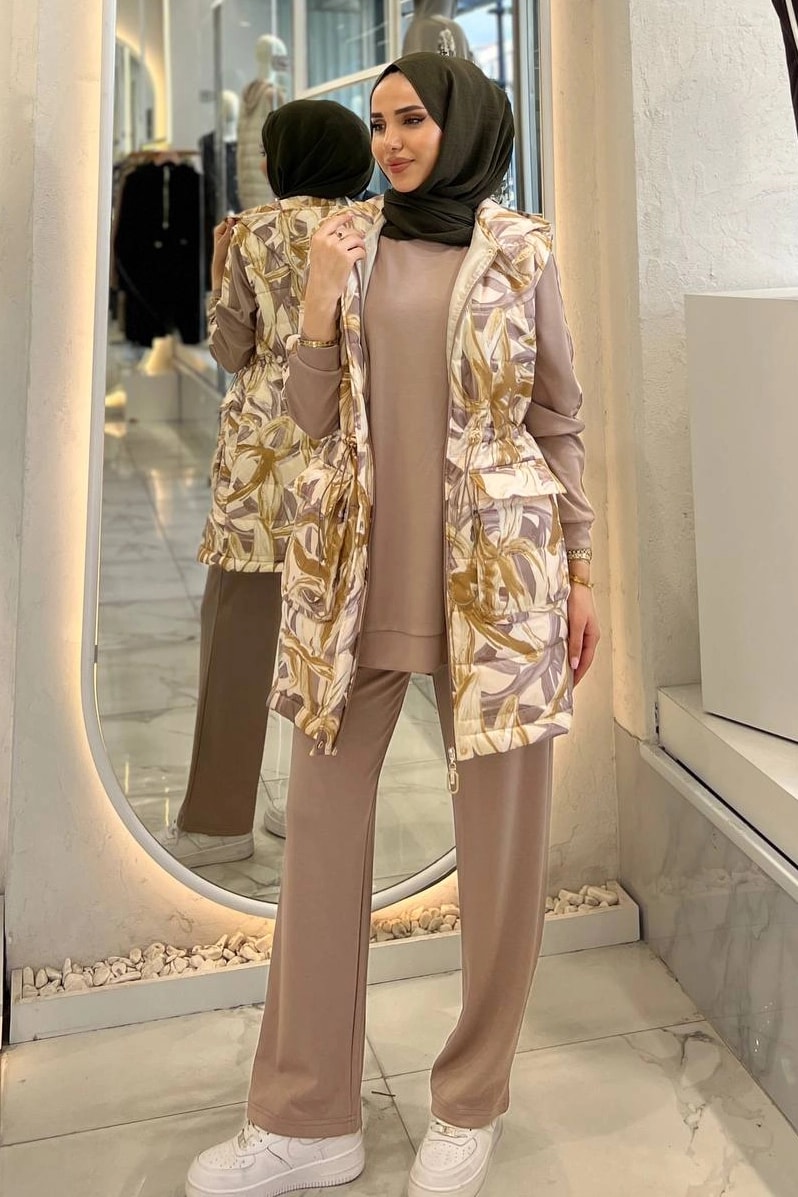 Toptan Oysho Kumaş Yeleği Kapitone Desenli Yelekli Üçlü Takım