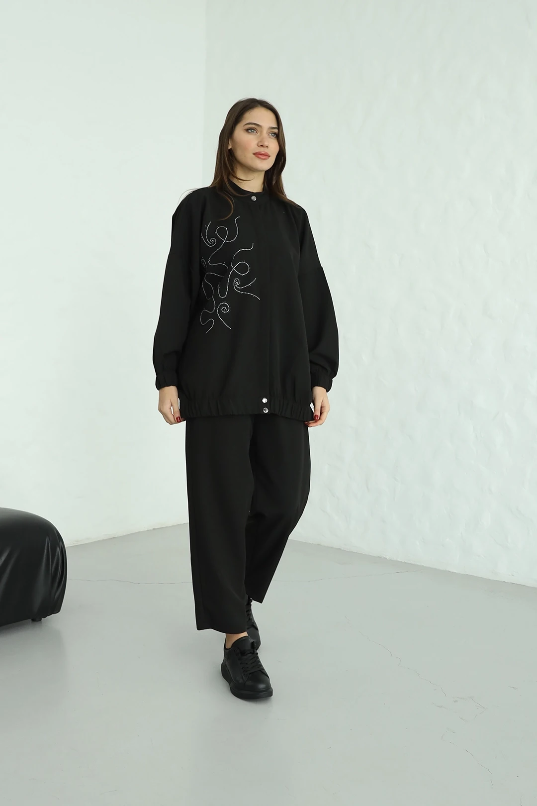 بدلة من قطعتين بنقشة قماش الكريب المزدوج للبيع بالجملة - 10549