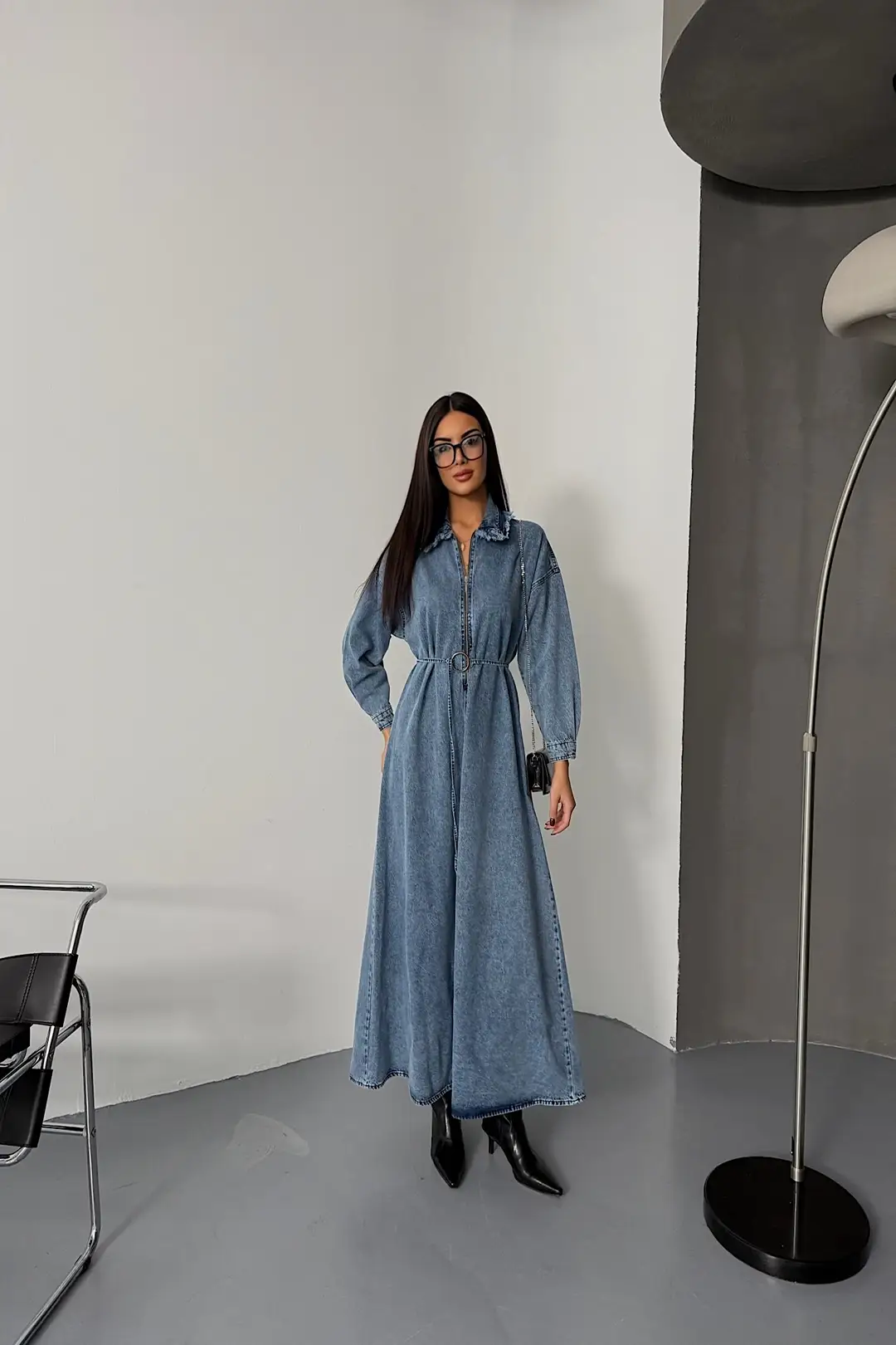 denim dress wholesale Wholesale Denim Fabric Zippered Dress - 3727 - Denim - 38 (1) - 40 (1) - 42 (1) - 44 (1)