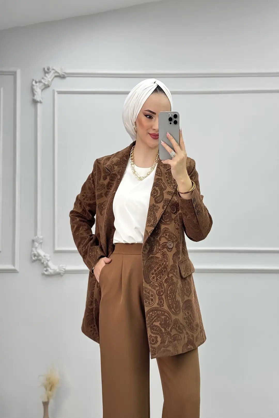 Etnik Desenlerin Şıklığıyla İthal Krep Kumaş Takım 10534