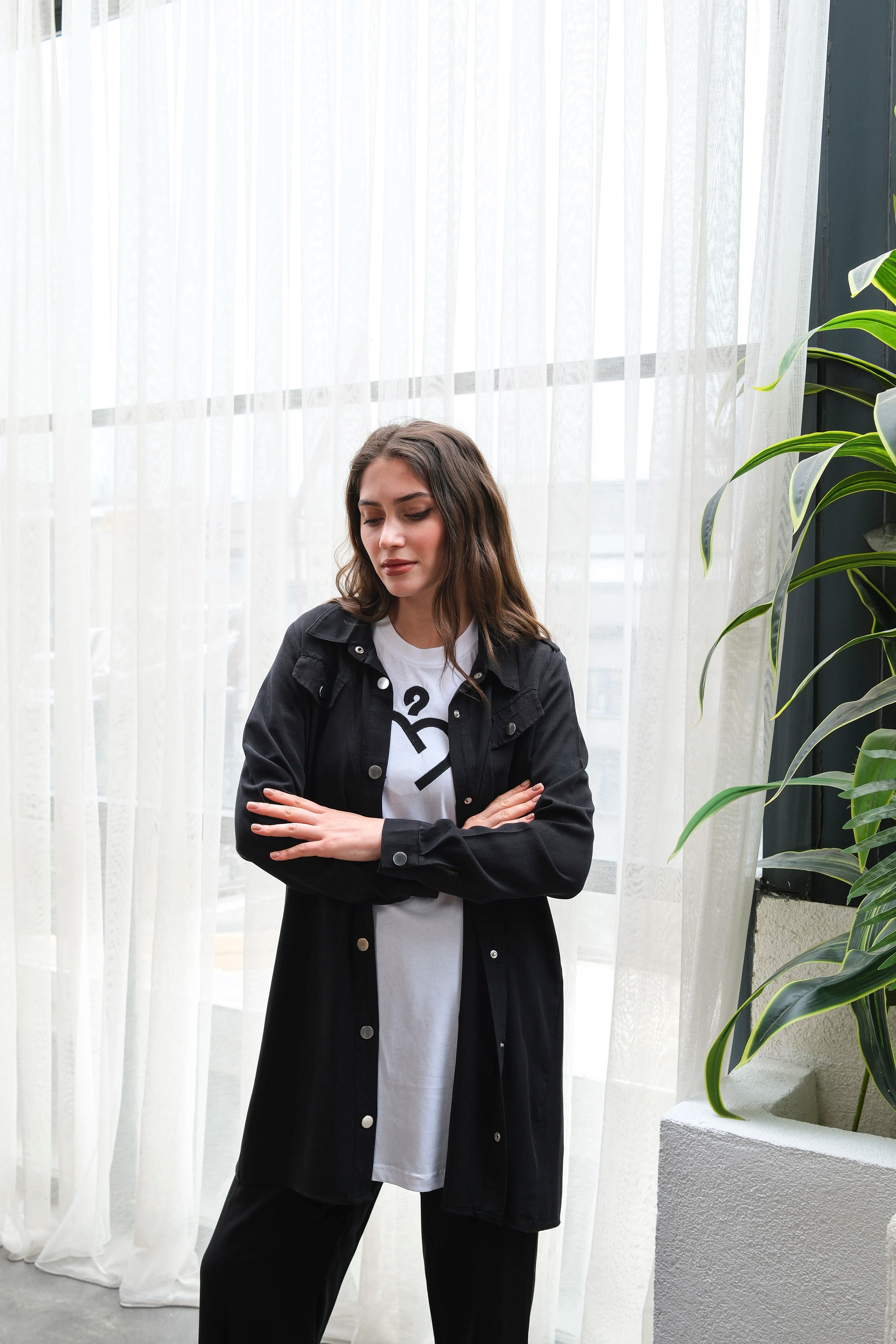 Wholesale Raw Tencel Fabric Pocket Detailed Snap Three-Piece Suit - Black