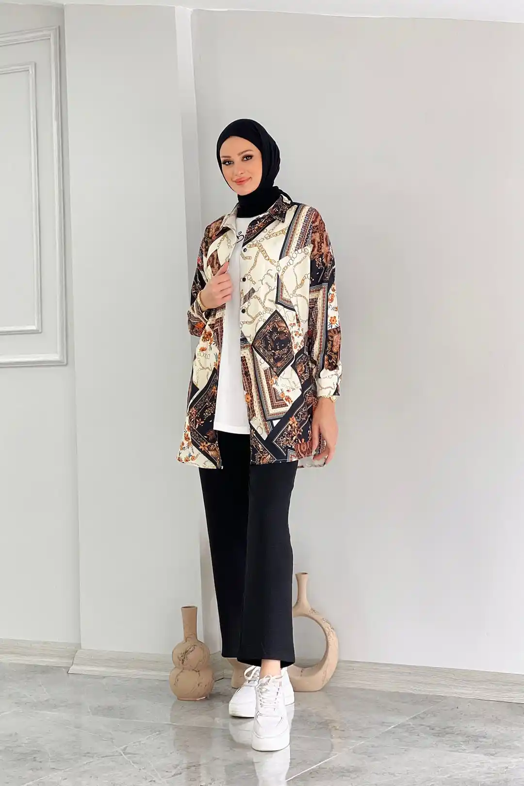 Оптом Льняная ткань, костюм-тройка с цифровым принтом