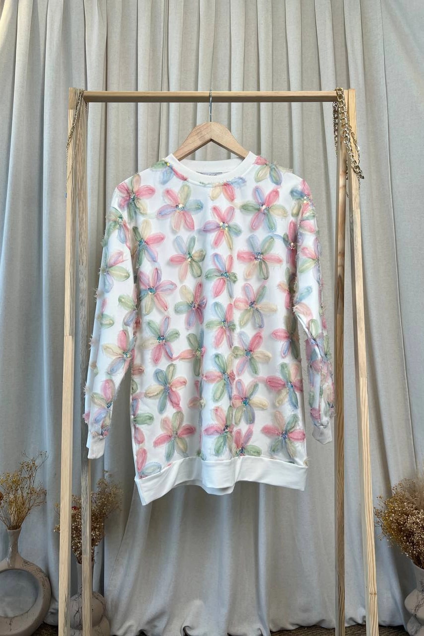 İki İplik Kumaş Çiçek Desenli Rahat Tunik 5257