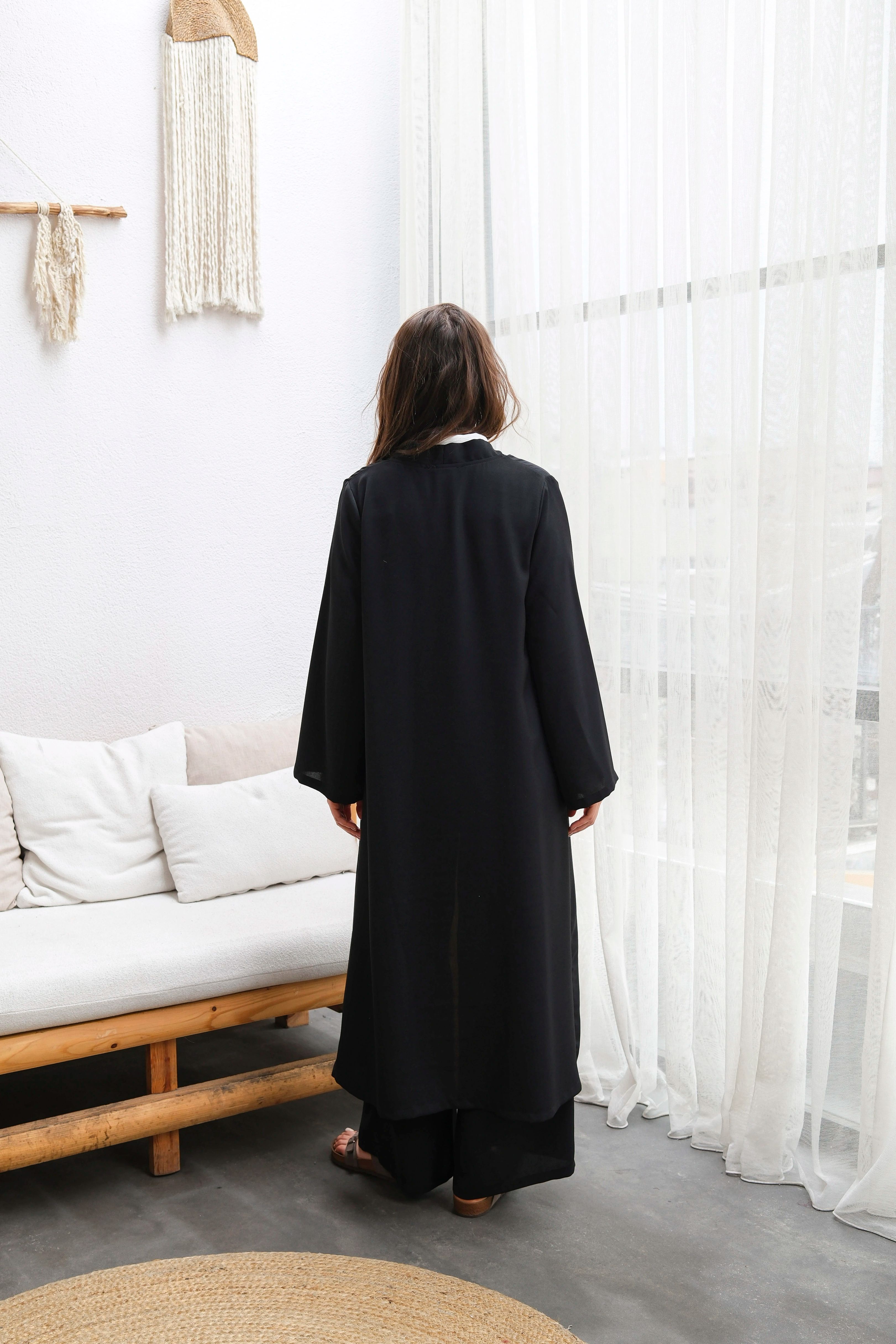 Wholesale Thin Crepe Fabric Belted Double Size Double Suit - b10634 Product Information - Black