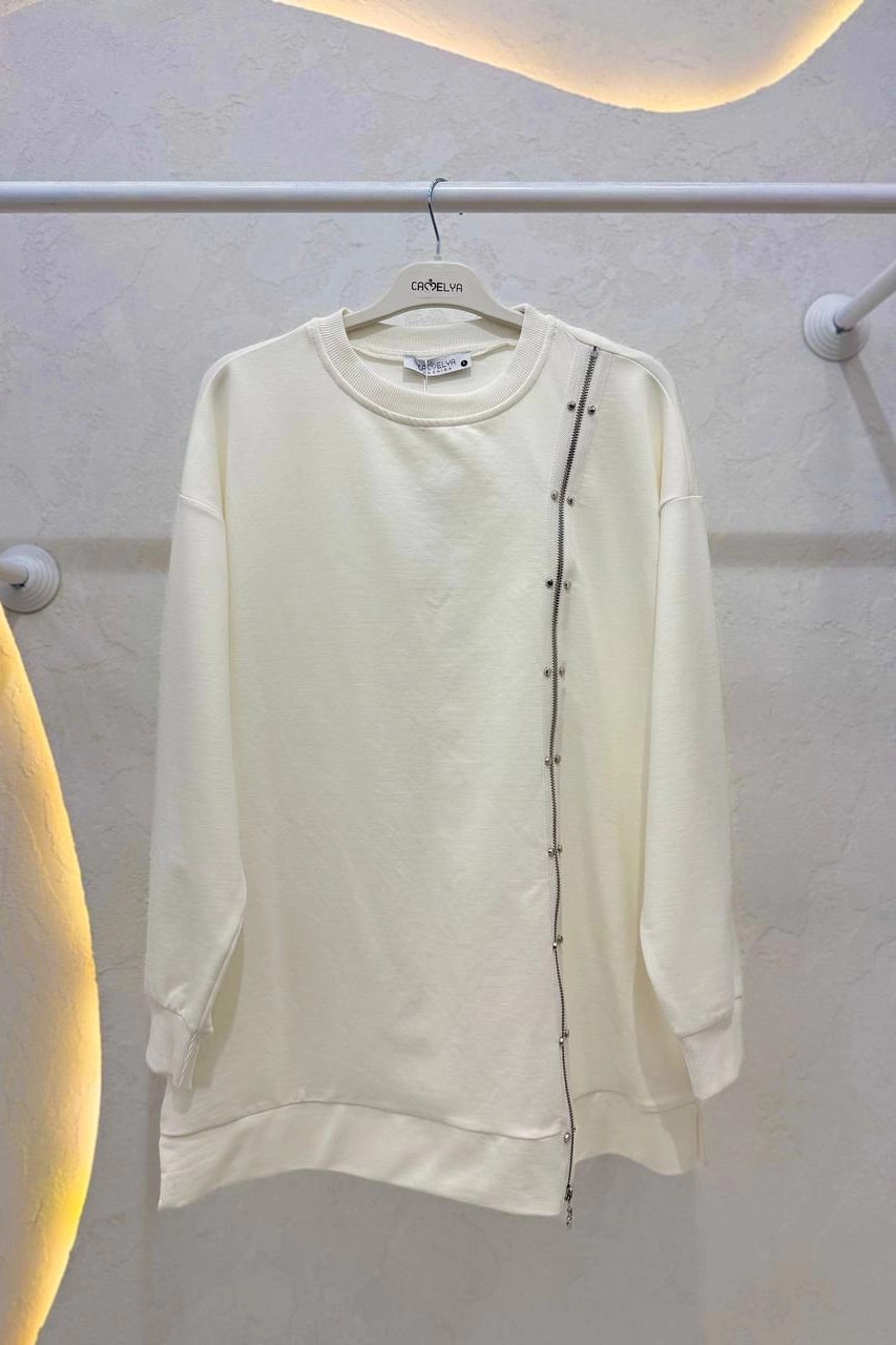 Toptan İki İplik Kumaş Fermuarlı Detaylı Tunik