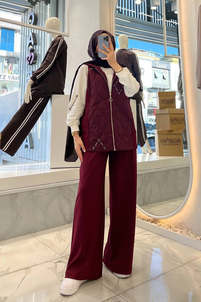 Toptan Modal Oysho Kumaş Taş Süslemeli Üçlü Takım