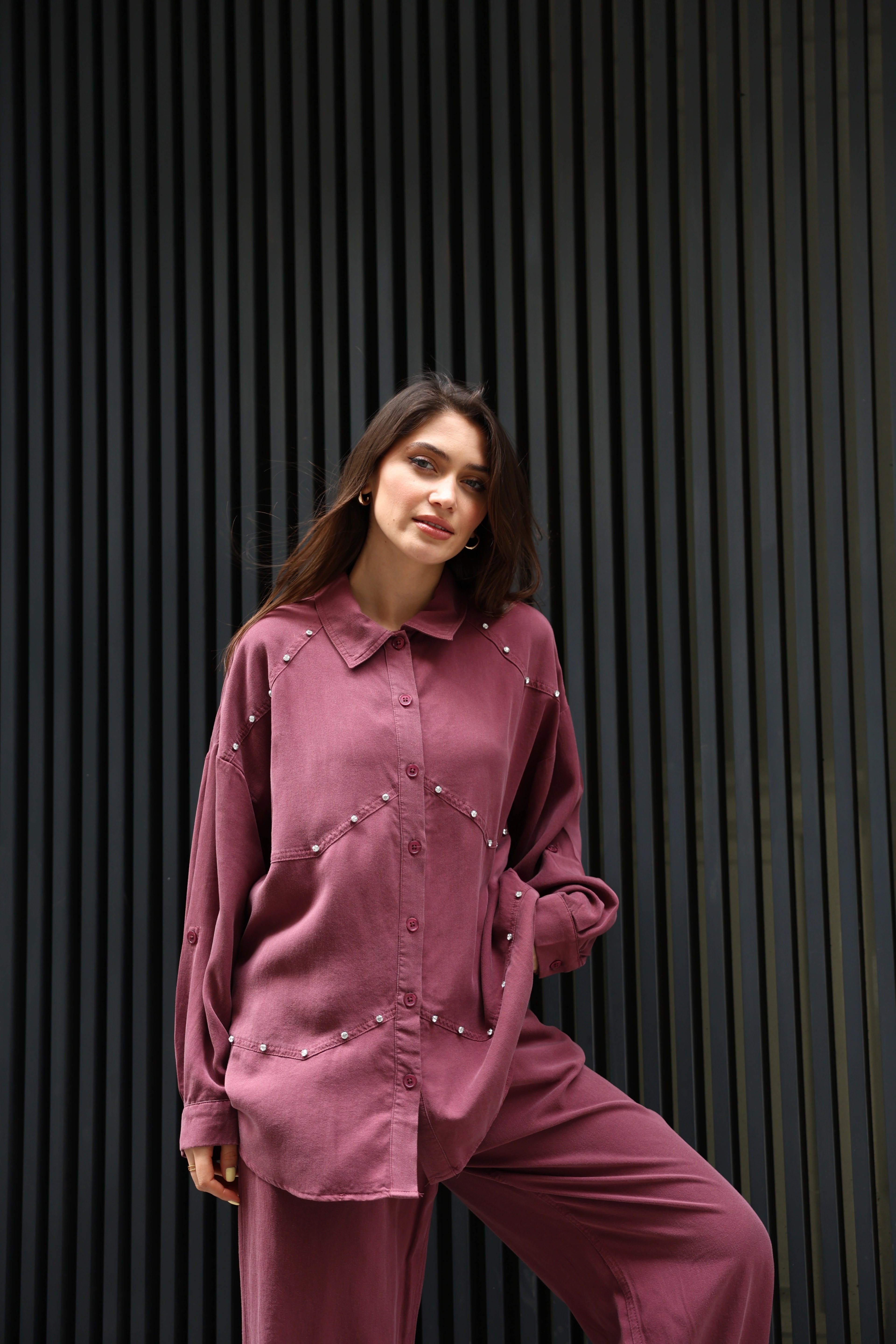 Toptan Tensel Kumaş Taşlı İkili Takım