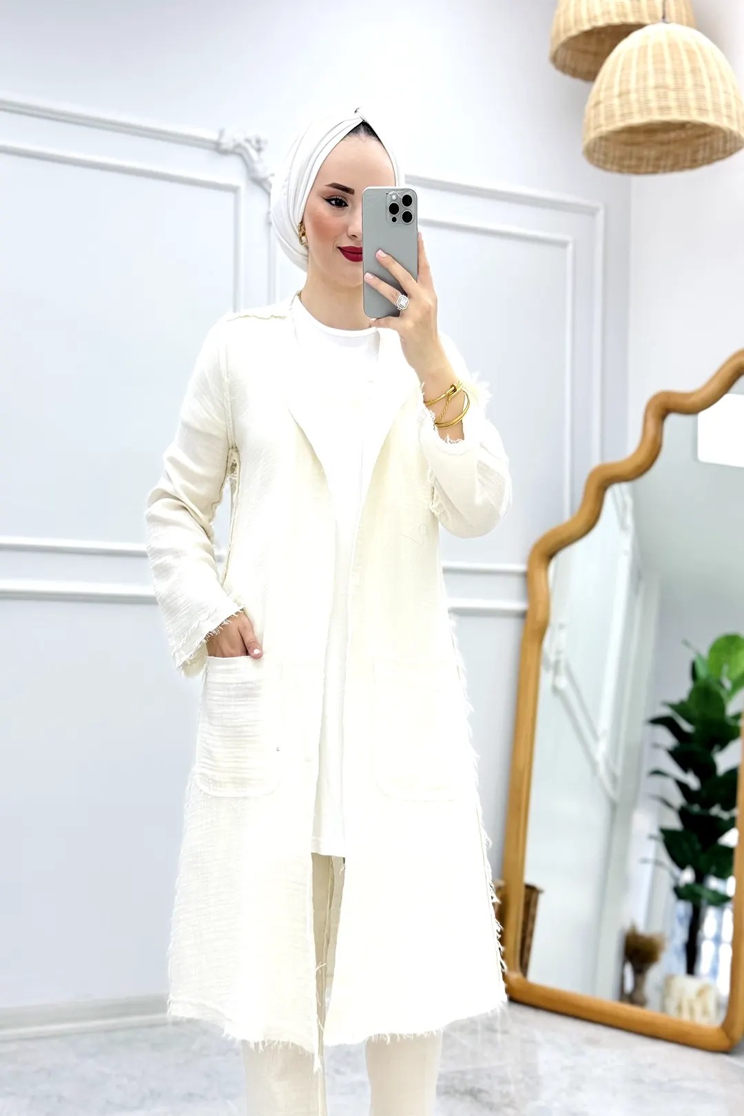Wholesale Muslin Fabric Three-Piece Dress Suit - Ecru