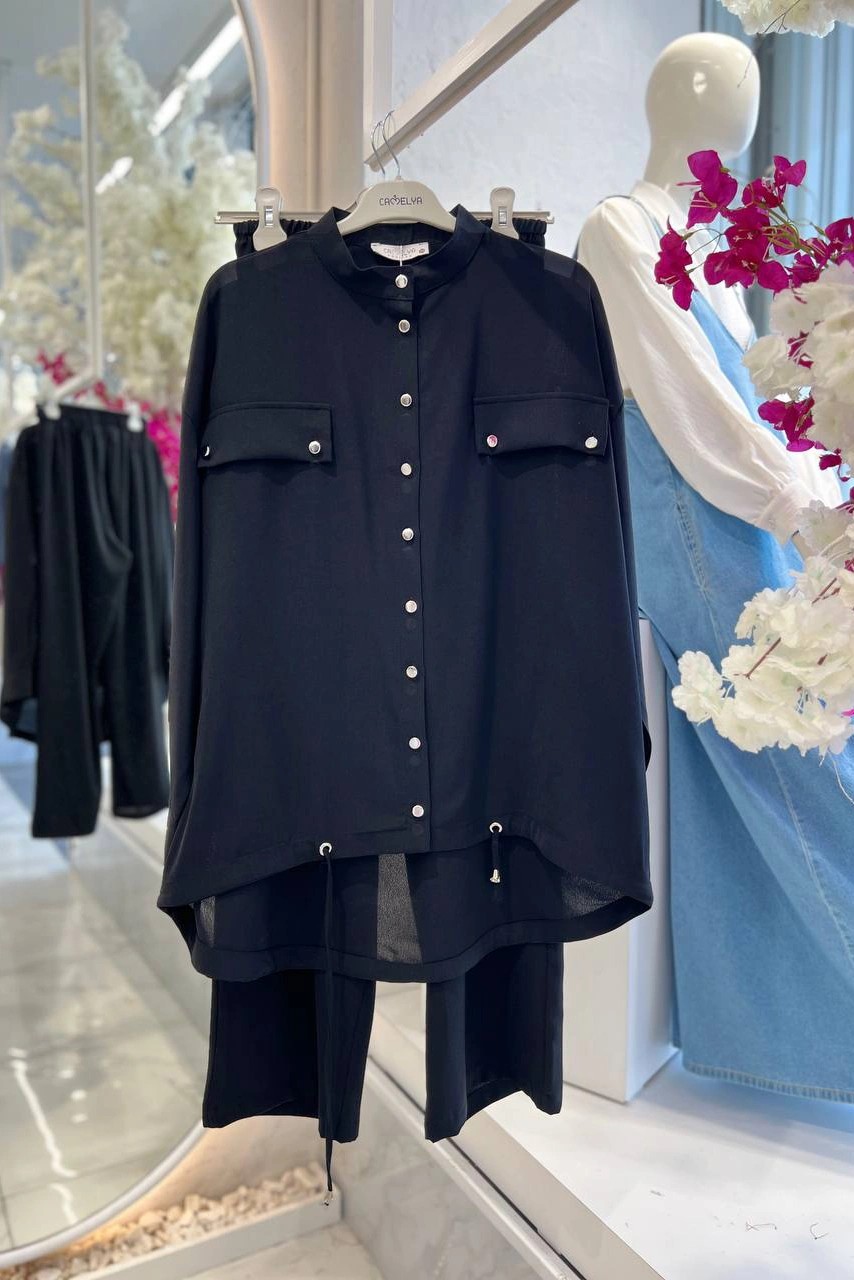 İnce Krep Kumaş Tunik Altı Lastik Detaylı Zarif İkili Takım 10685