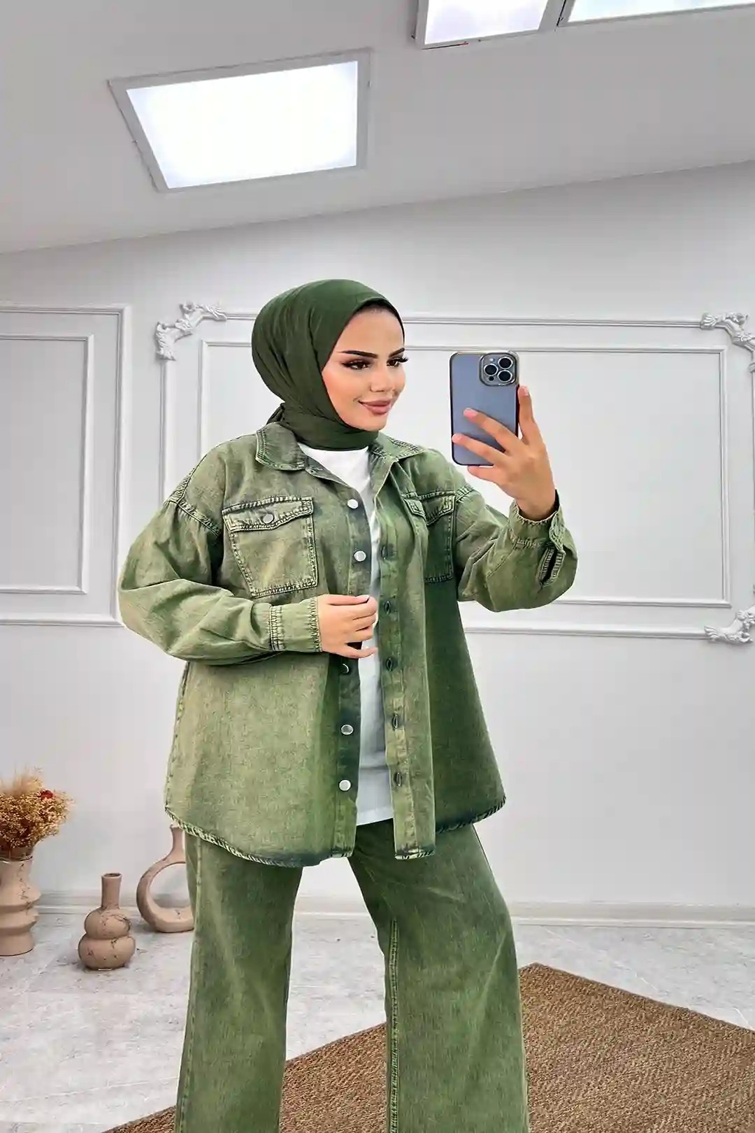 Eskitme Şıklığıyla Modern Kot İkili Takım - 10490