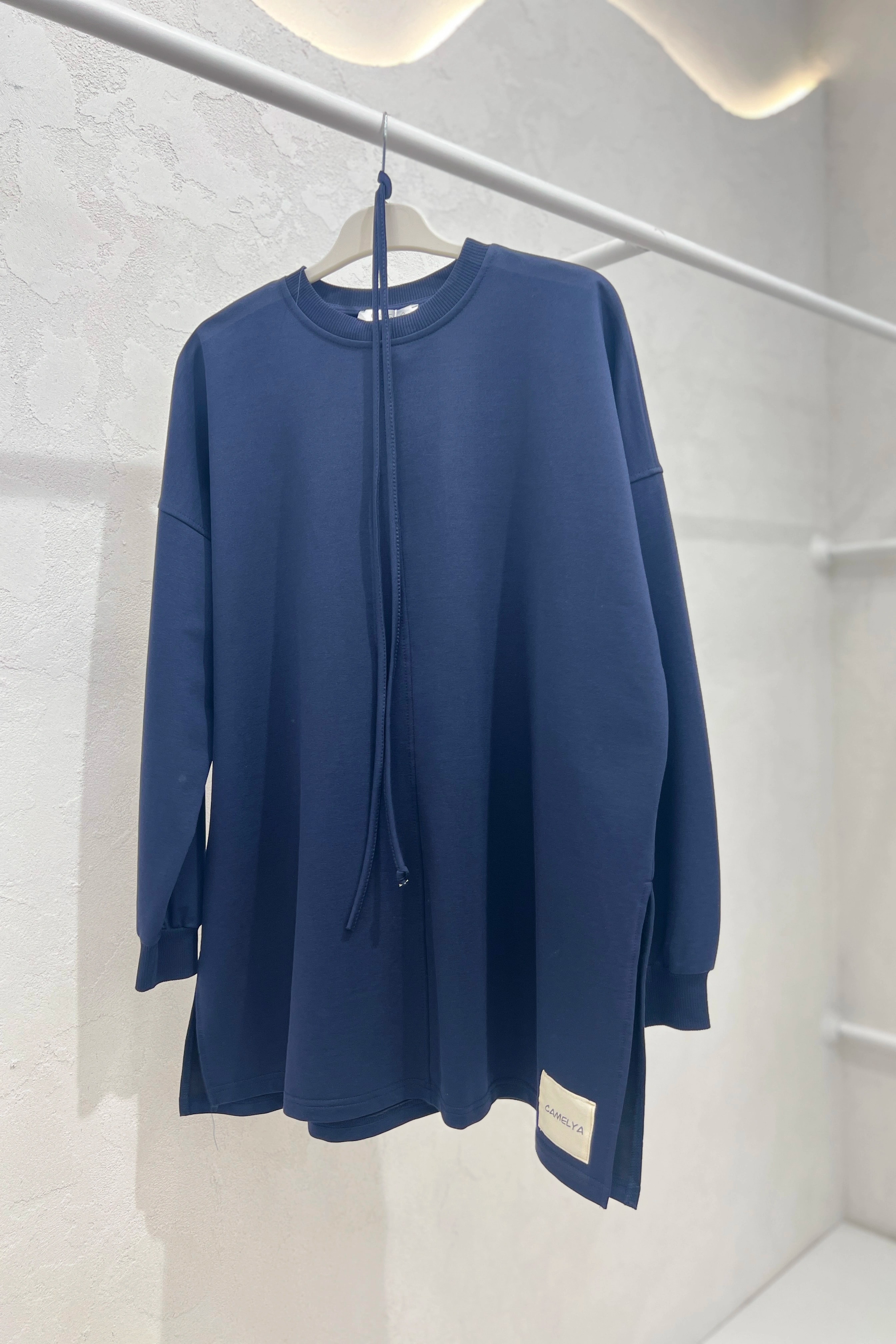 Toptan İki İplik Kumaş Yırtmaçlı Tunik - LACİVERT