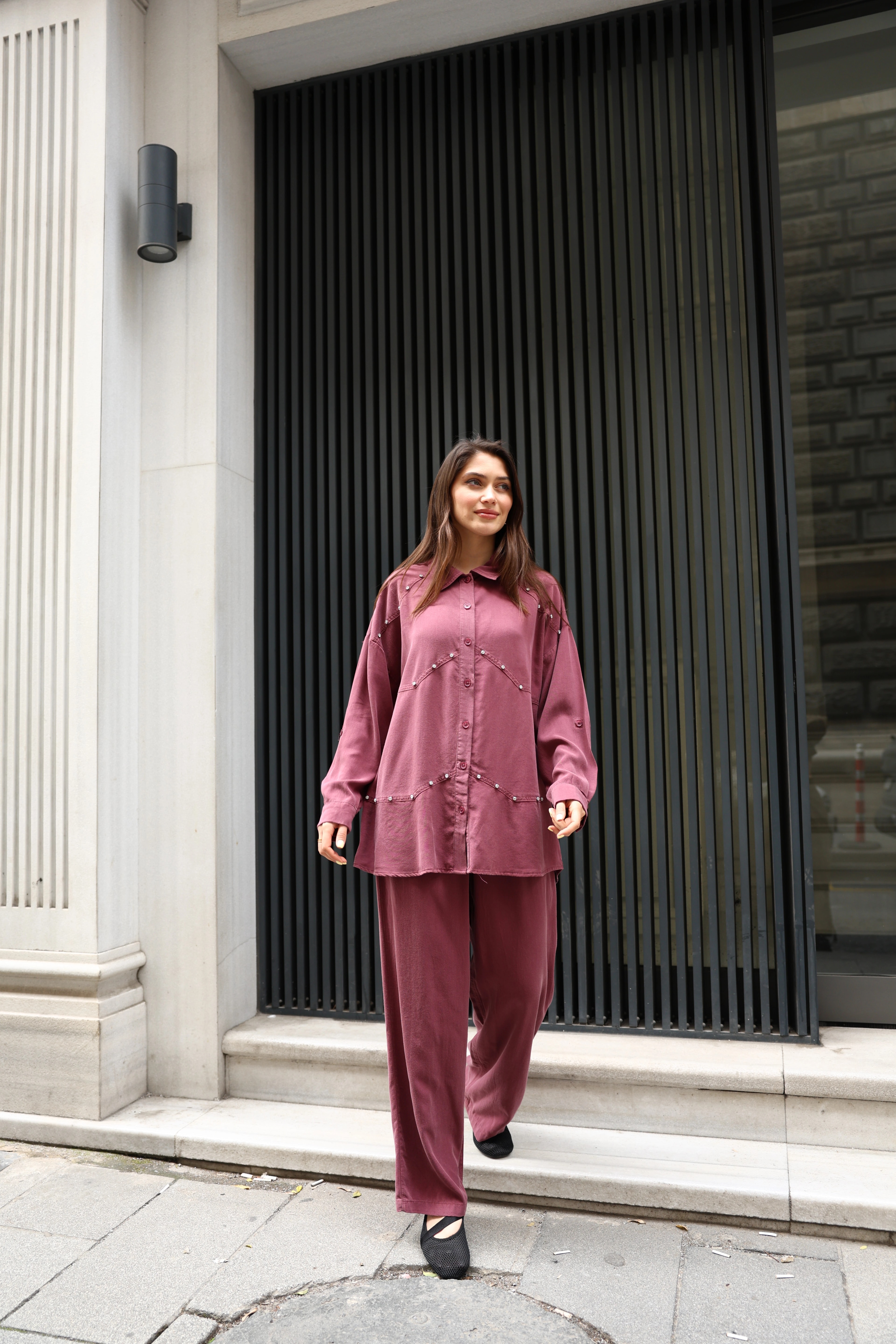 Toptan Tensel Kumaş Taşlı İkili Takım