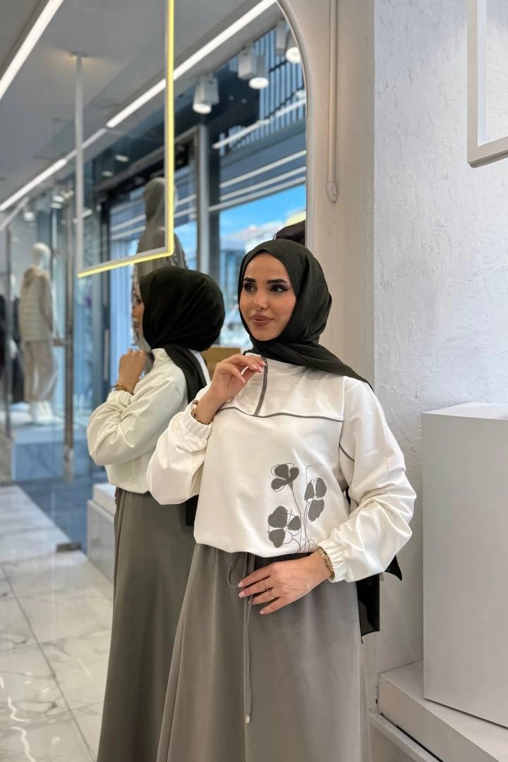 Toptan İki İplik Kumaş Belden Lastikli Ve Şerit Detaylı İkili Etek Takım