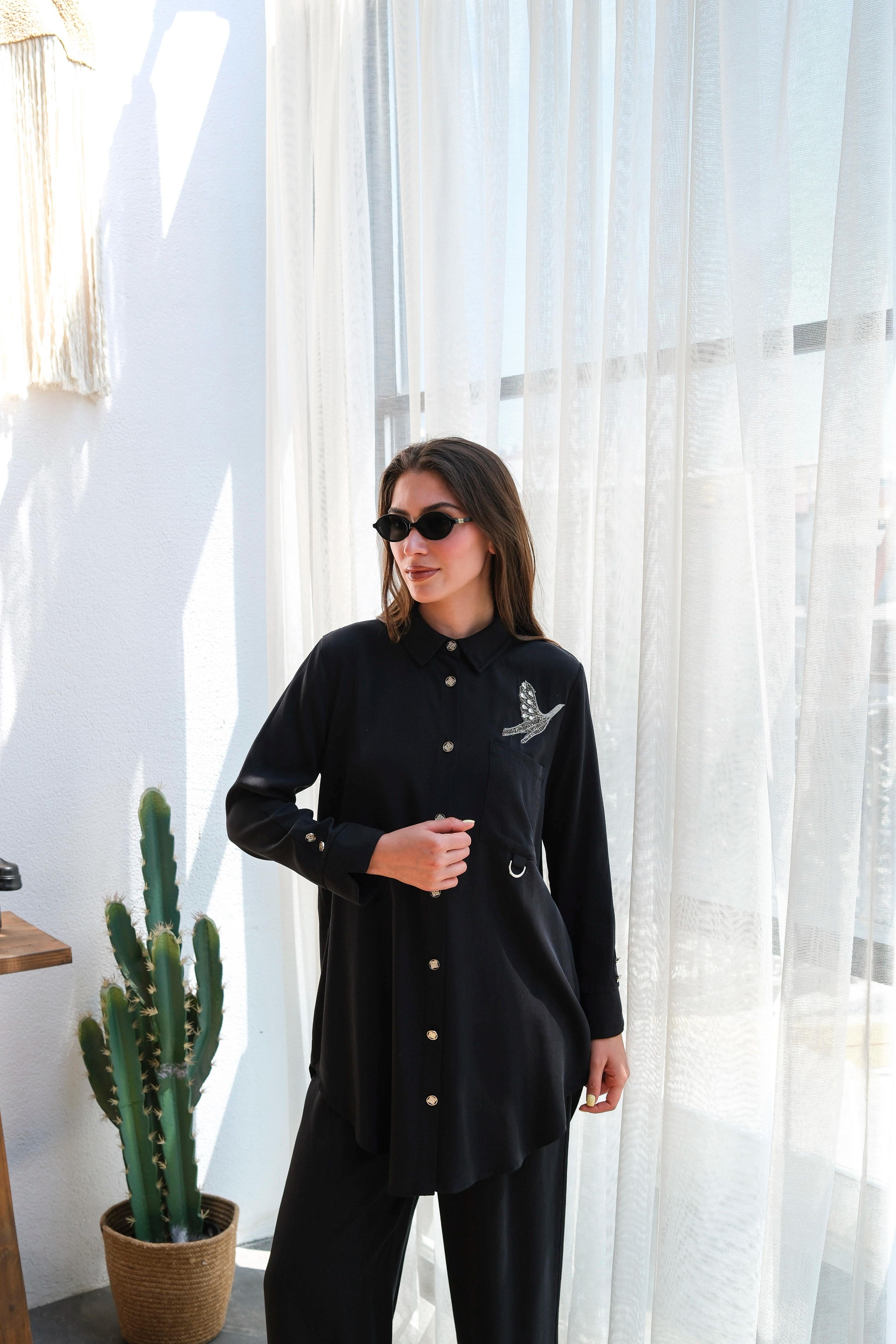 Wholesale Tencel Fabric Stone Decoration Detailed Two Piece Suit - 10682 Product Information