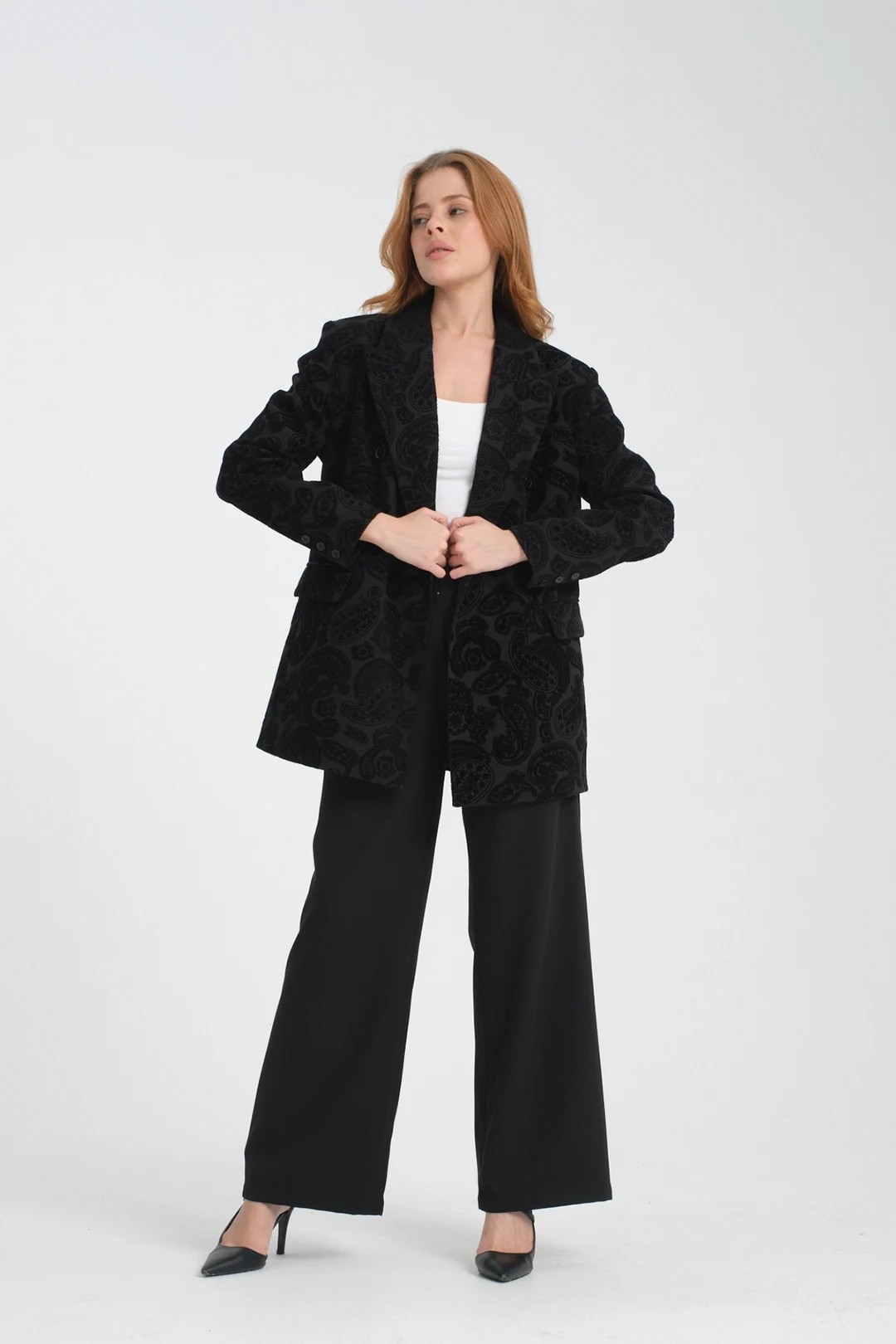 Wholesale Imported Crepe Jacket Ethnic Patterned Two Piece Suit
