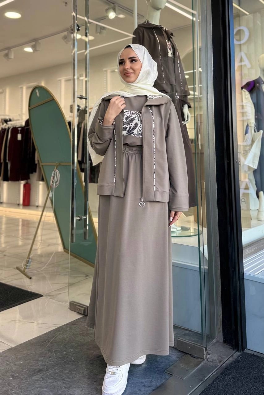 Toptan İki İplik Kumaş Fermuarlı Üçlü Etek Takım