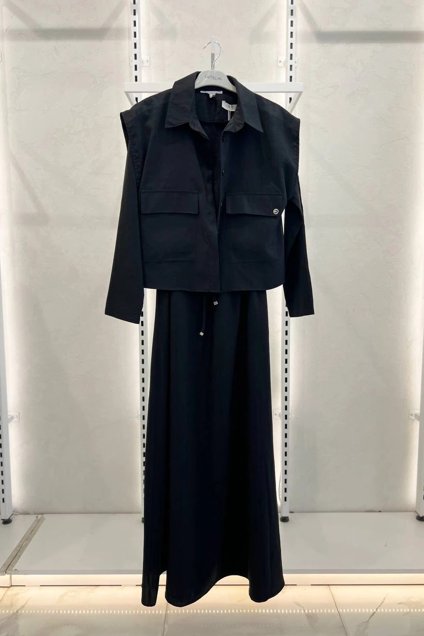 Wholesale Modal Fabric Pocket Detail Vested Double Dress - 3761 Product Information