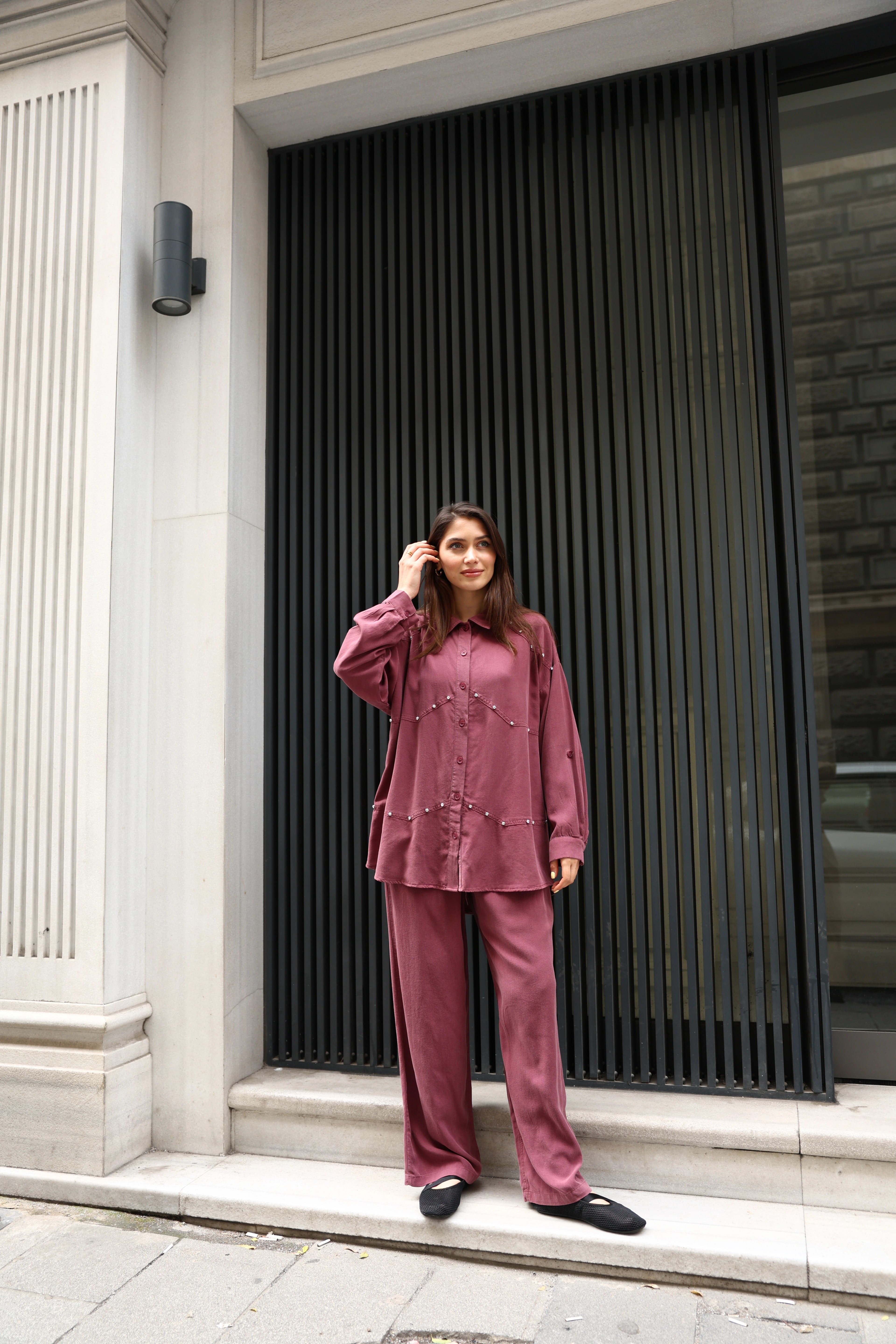 Toptan Tensel Kumaş Taşlı İkili Takım