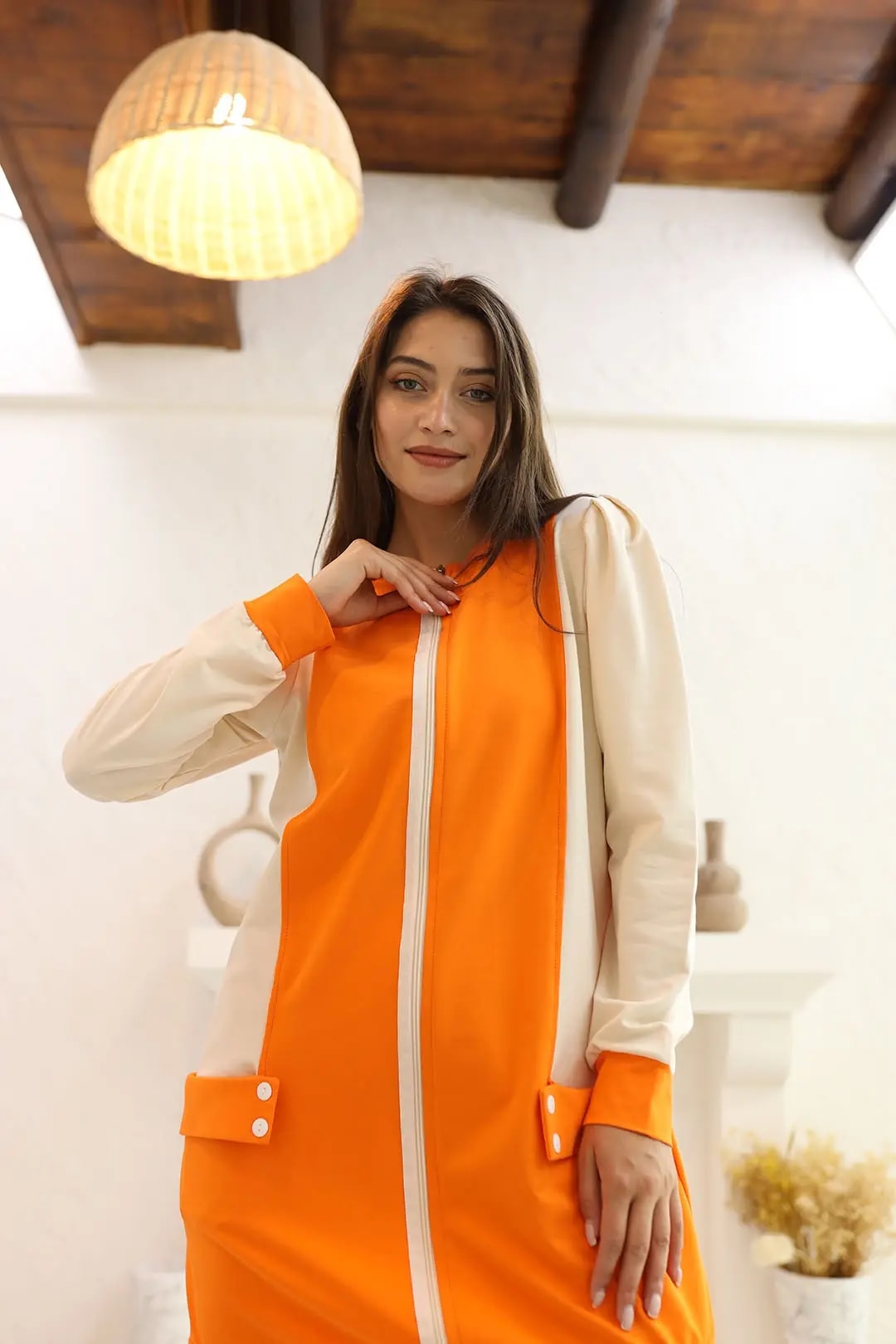 Wholesale Two-Thread Fabric Front Zippered Sporty Two-Piece Suit - Orange