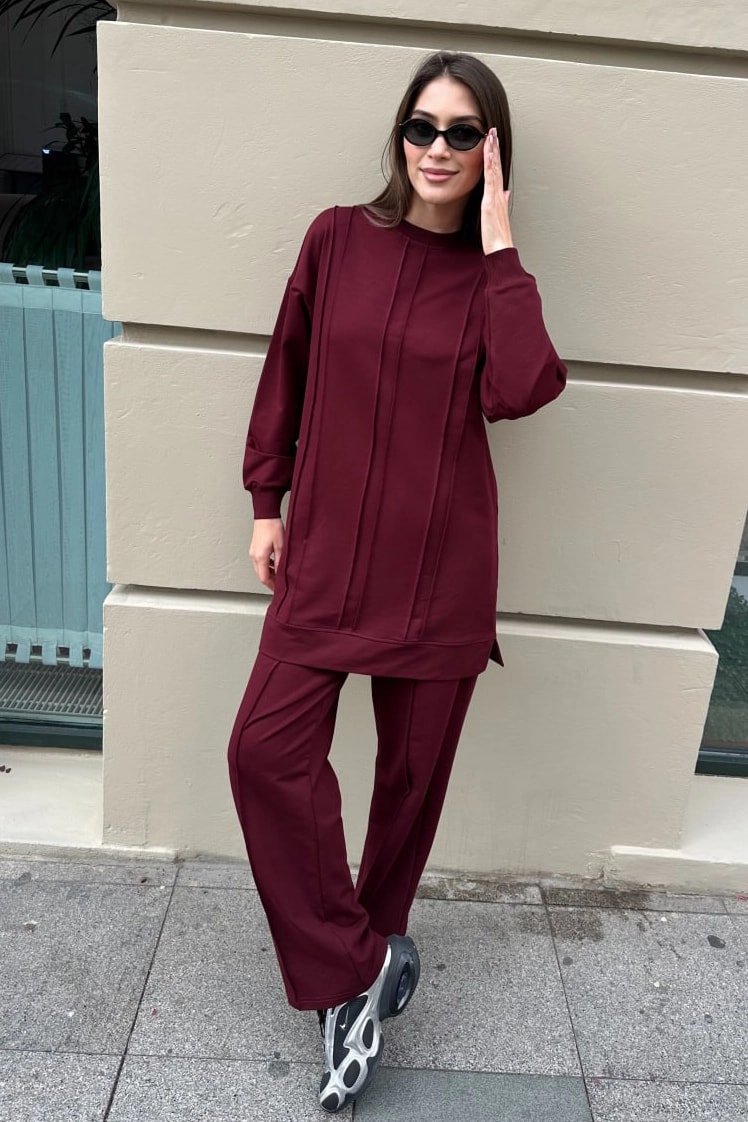 Toptan İki İplik Kumaş Dikiş Detaylı İkili Takım