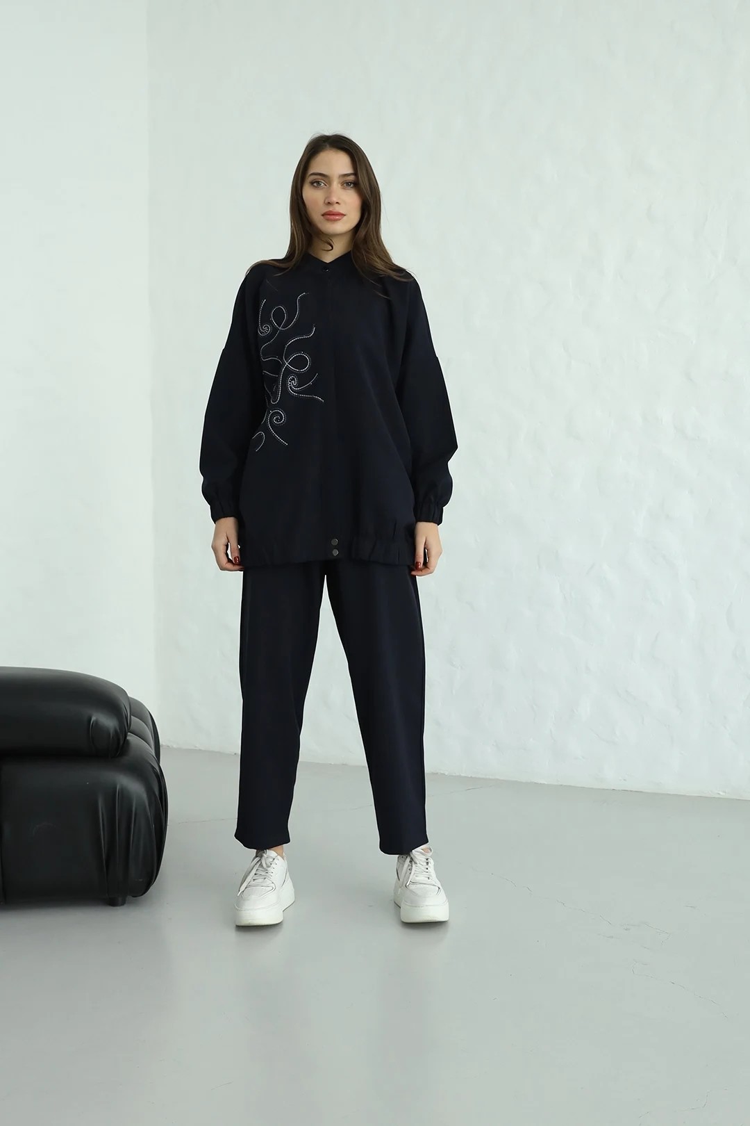 Double Krep Kumaş Desenli Modern İkili Takım 10549