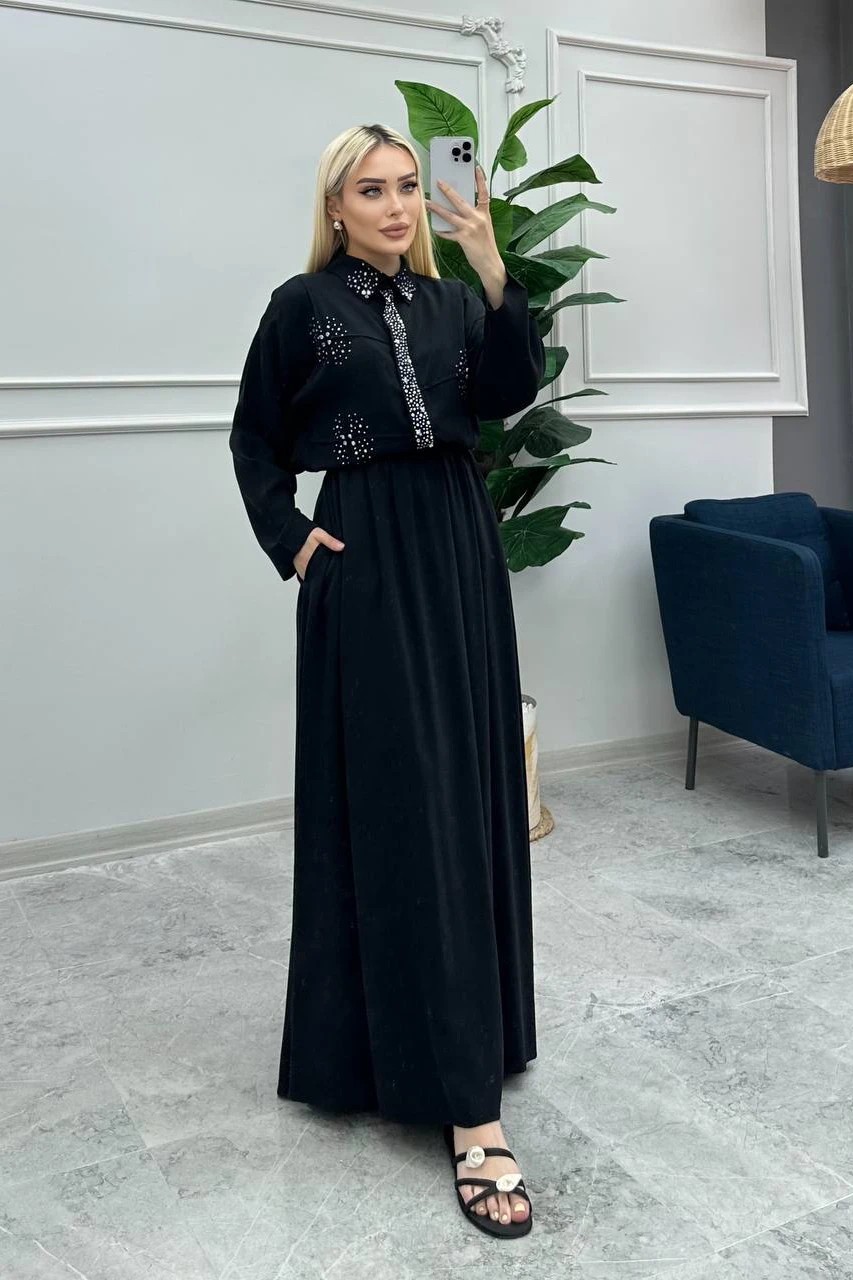 Wholesale Tencel Fabric Stone Embellished Double Skirt Set - 8222 Product Information