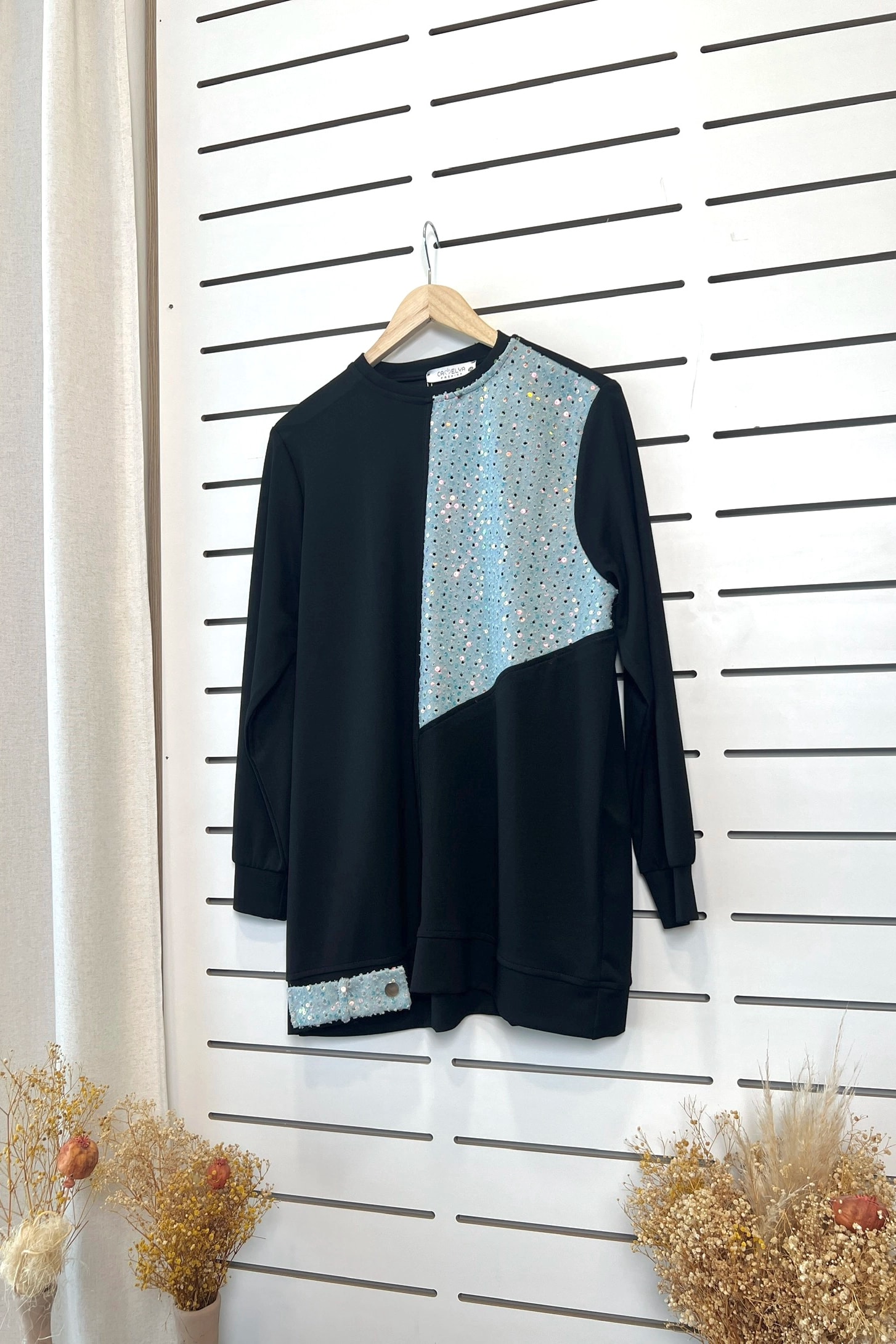 İki İplik Kumaşlı Pul Detaylı Şık ve Modern Tunik 5258 - SİYAH