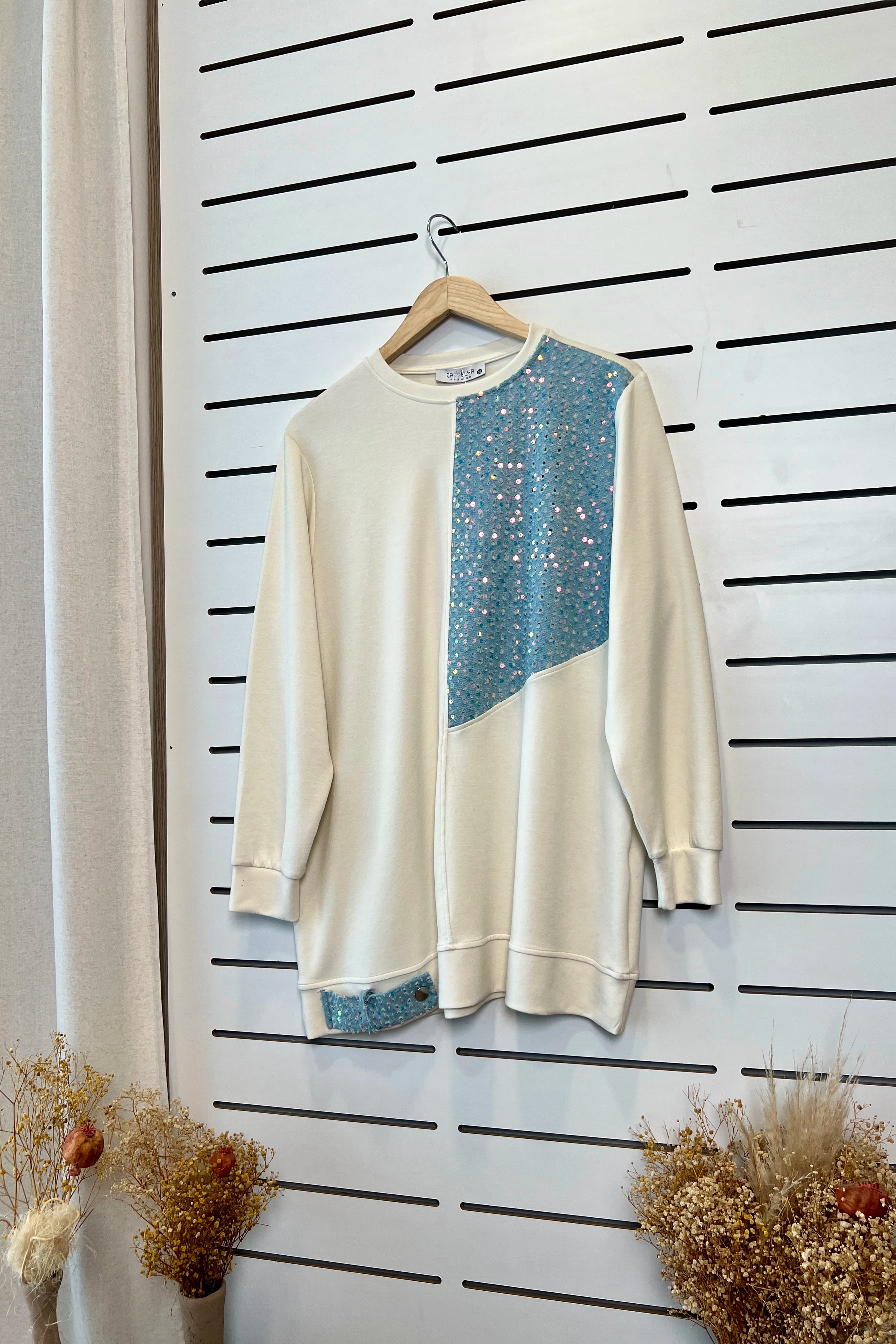 İki İplik Kumaşlı Pul Detaylı Şık ve Modern Tunik 5258 - EKRU