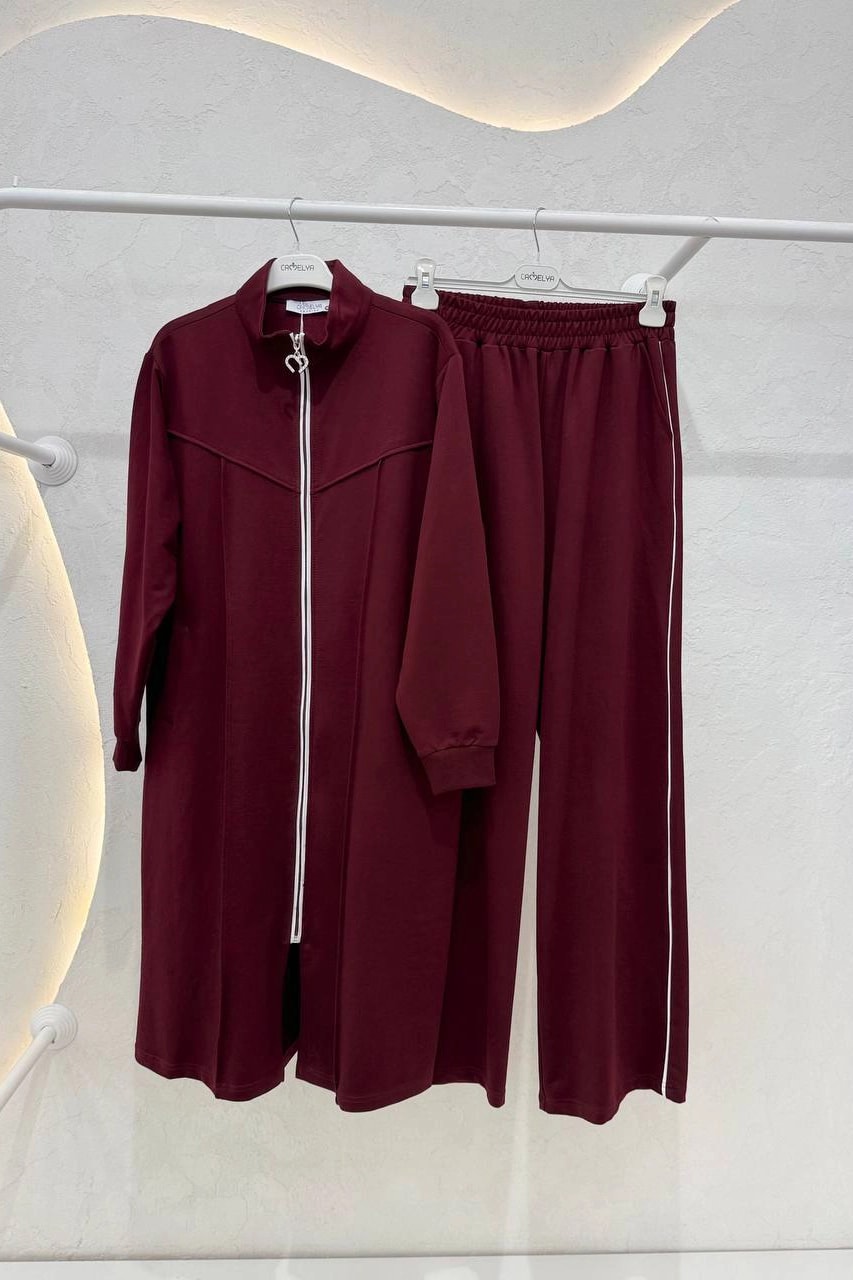 Toptan İki İplik Kumaş Dikiş Detaylı Fermuarlı İkili Takım